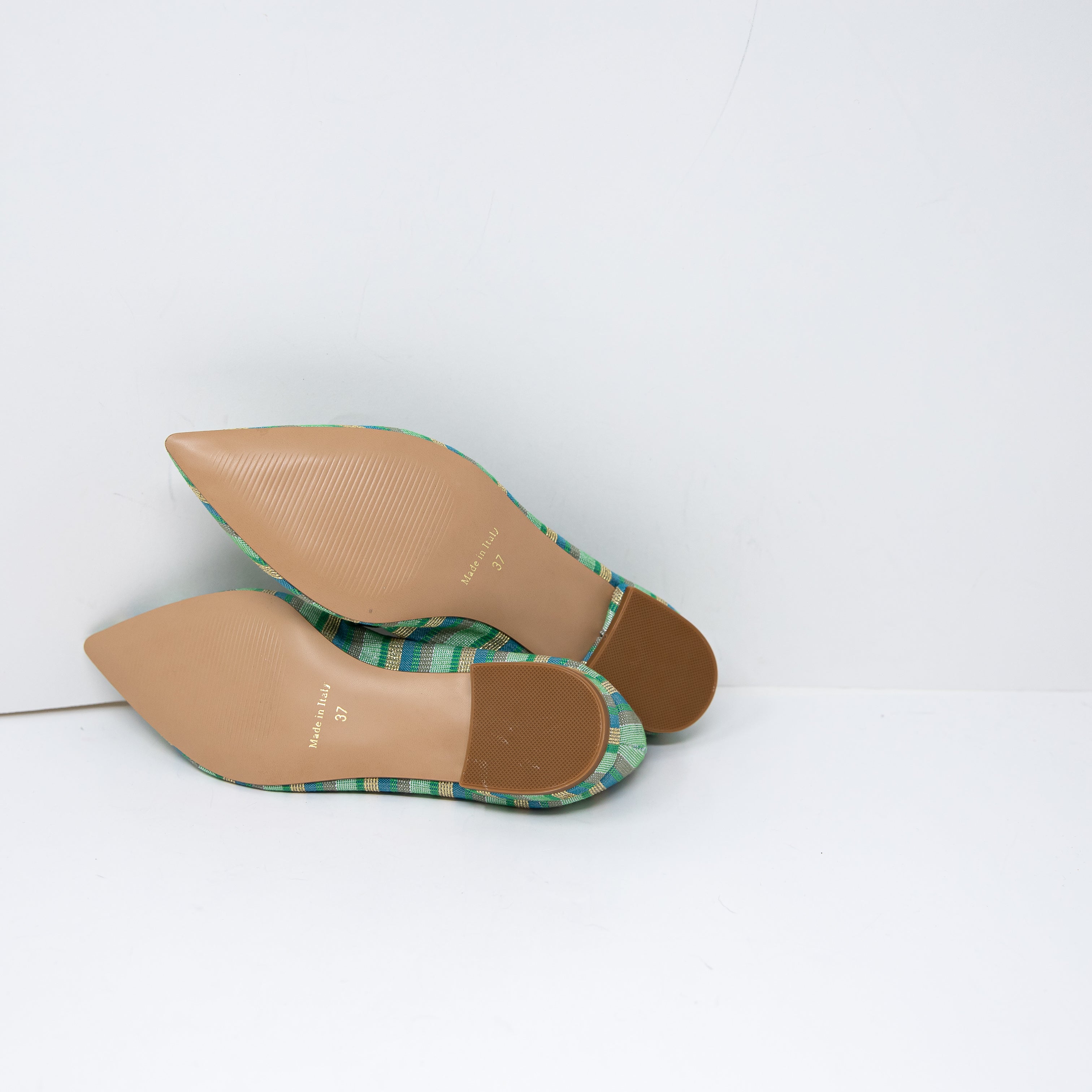 NEW Michele Lopriore Elyse Pointy Loafer Multicolor Green Stripes Flat Shoes 7