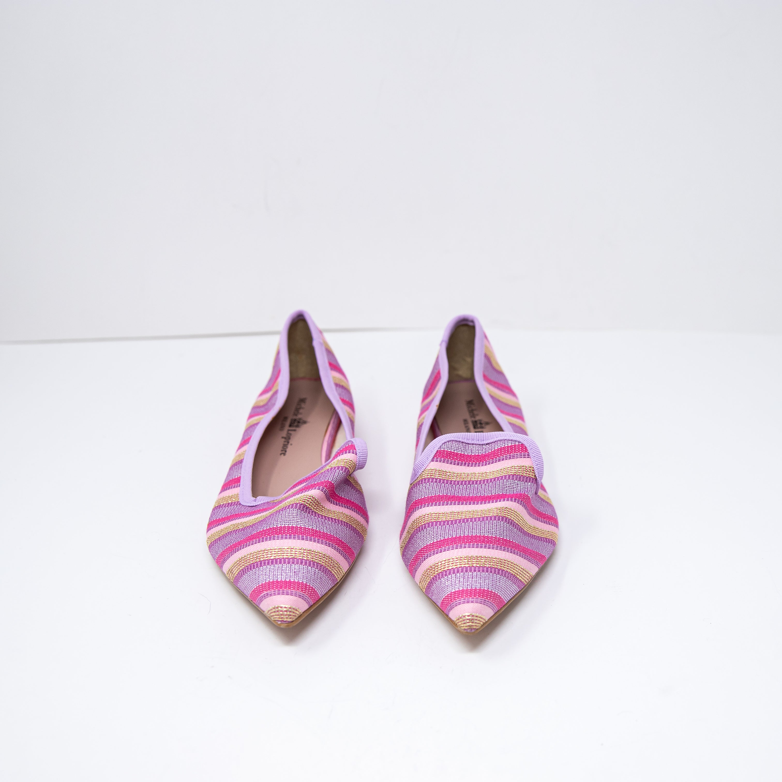 NEW Michele Lopriore Elyse Pointy Loafer Multicolor Pink Stripes Flat Shoes 7