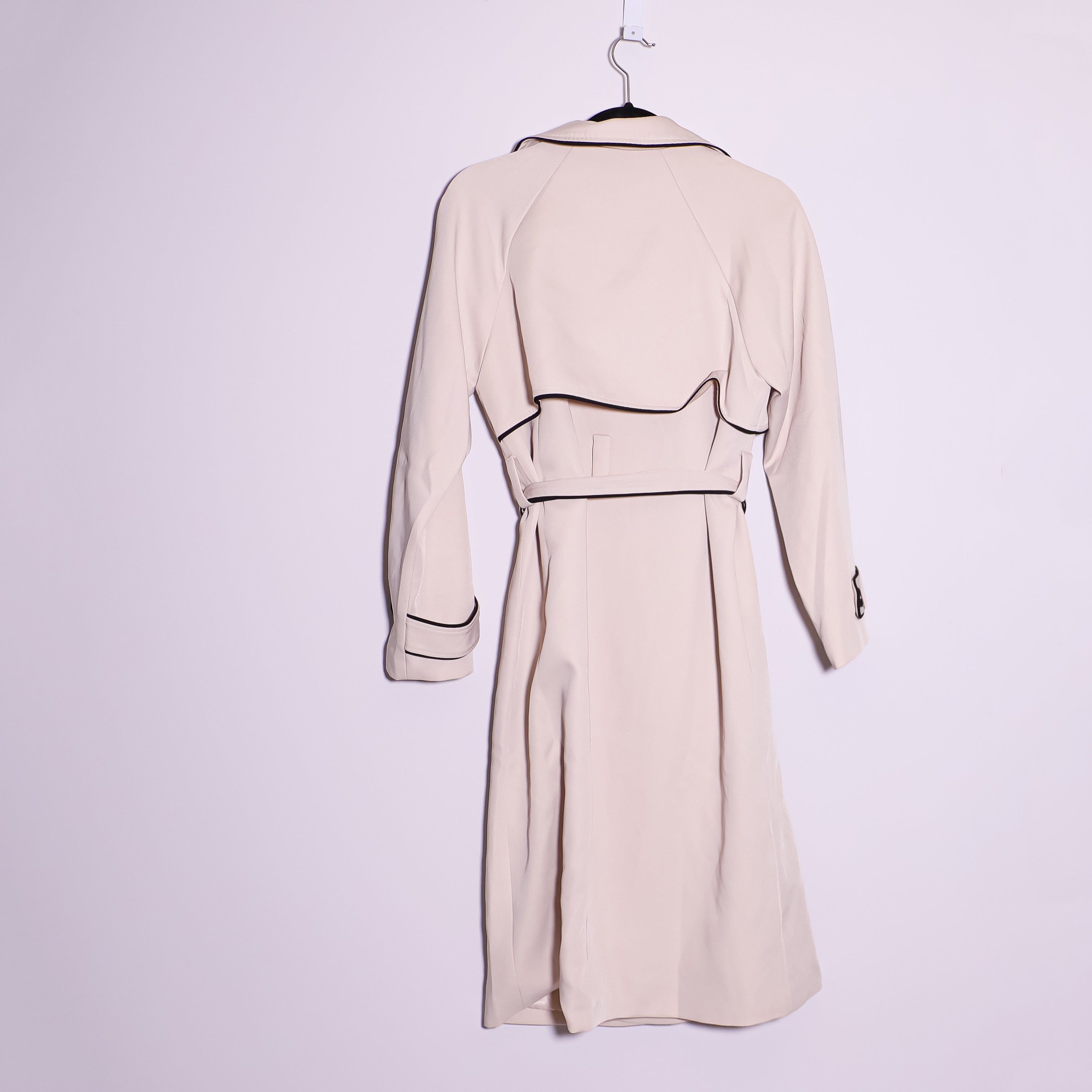 NEW Petal + Pup Cayenne Contrast Binding Belted Trench Coat Jacket Beige Black 4