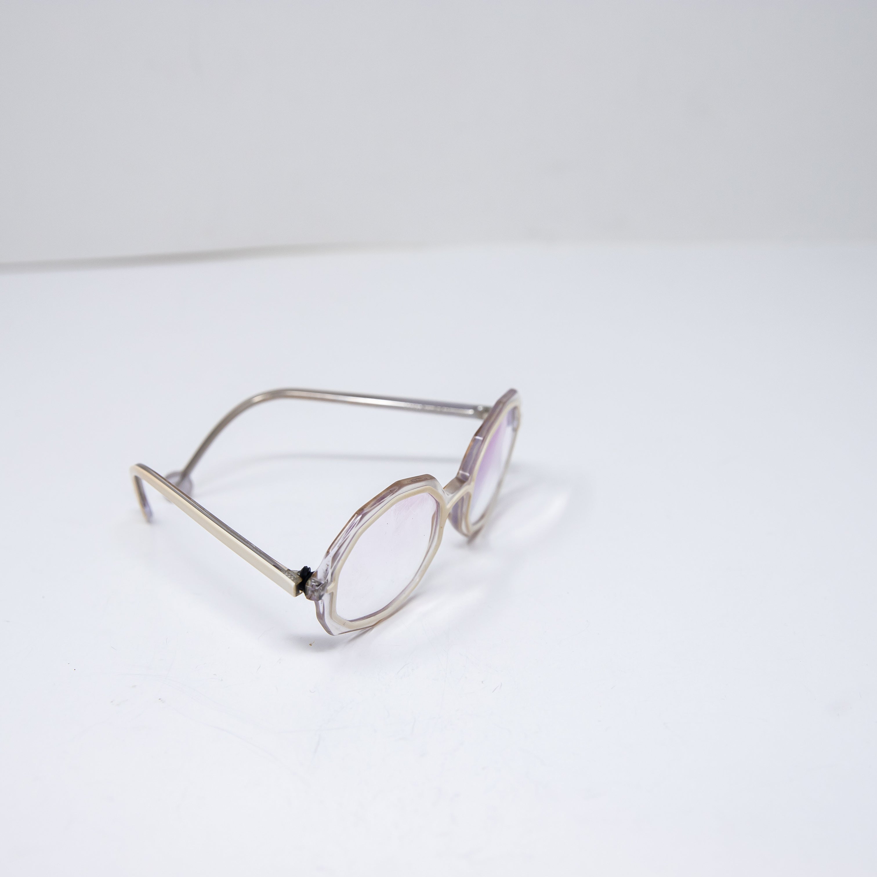 L.A. Eyeworks Lunch Box Octagon Sculptural Round Clear Rims Reading Glasses
