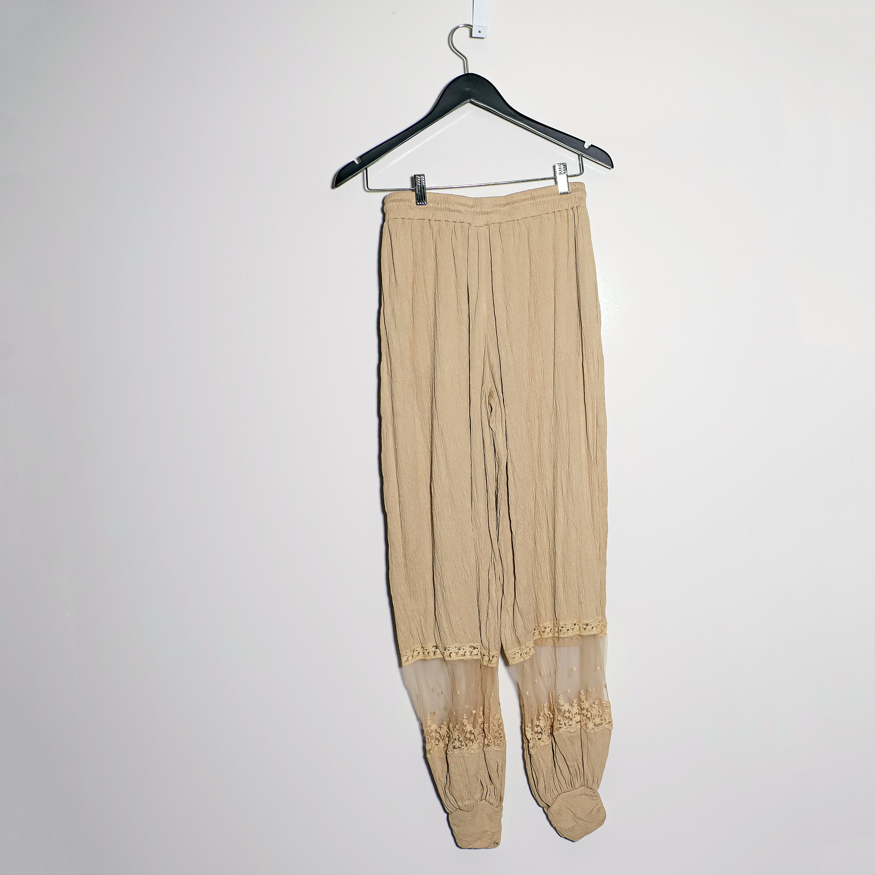 Asos Design Crinkle Sheer Lace Panel Ankle Pants Trousers In Stone 6