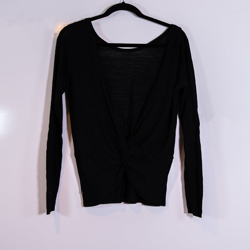 Lululemon Women's Knit Stretch Twist Knot Low Back Pullover Sweater Black Medium