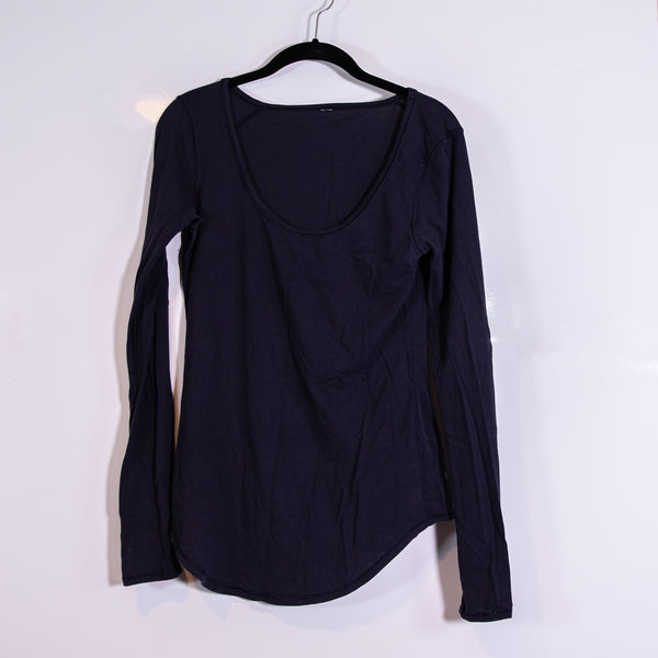 Lululemon Women's Cotton Scoop Neck Micro Perforated Long Sleeve Tee Shirt Black