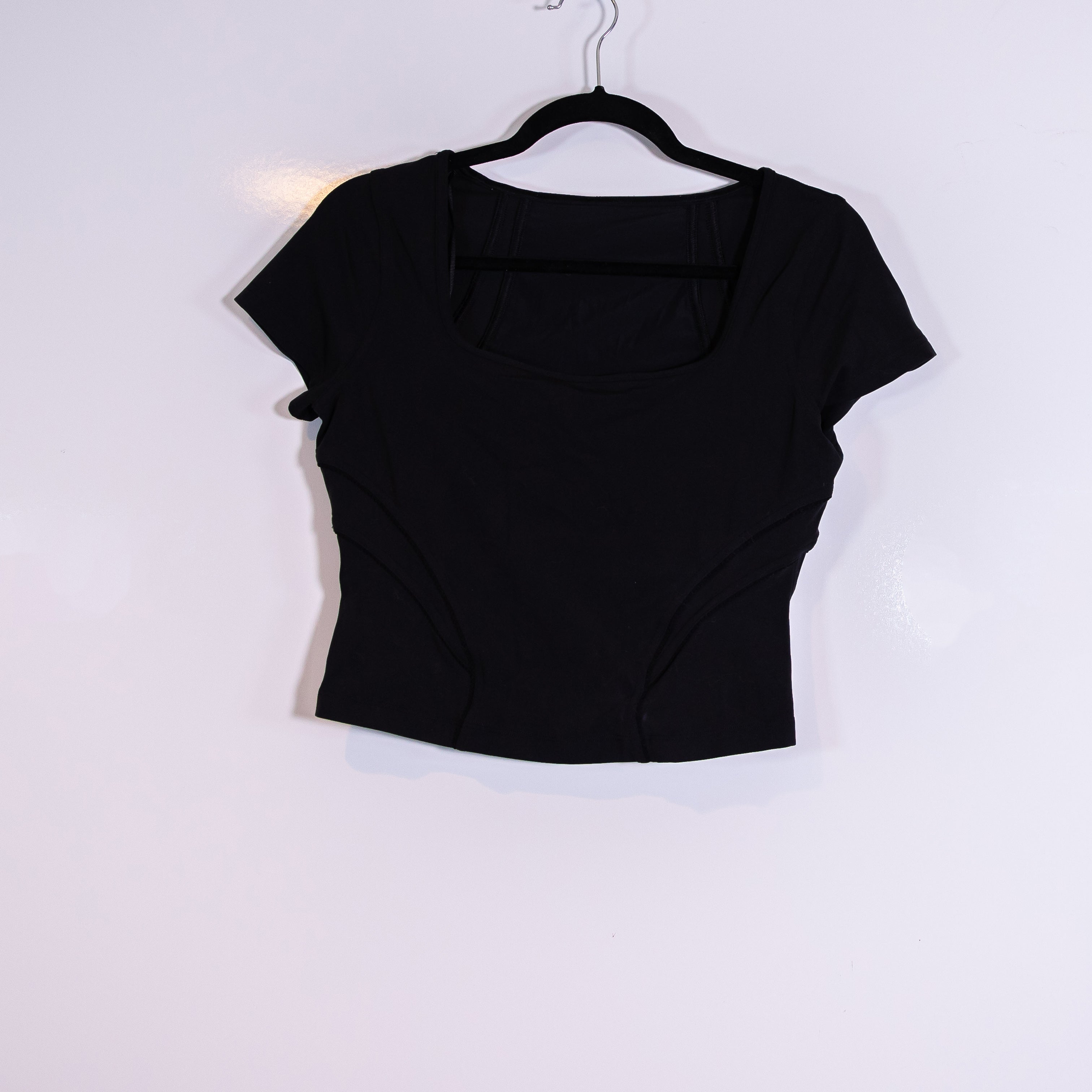 Lululemon Women's Square Neck Short Sleeve Cropped Tee Shirt Black Medium
