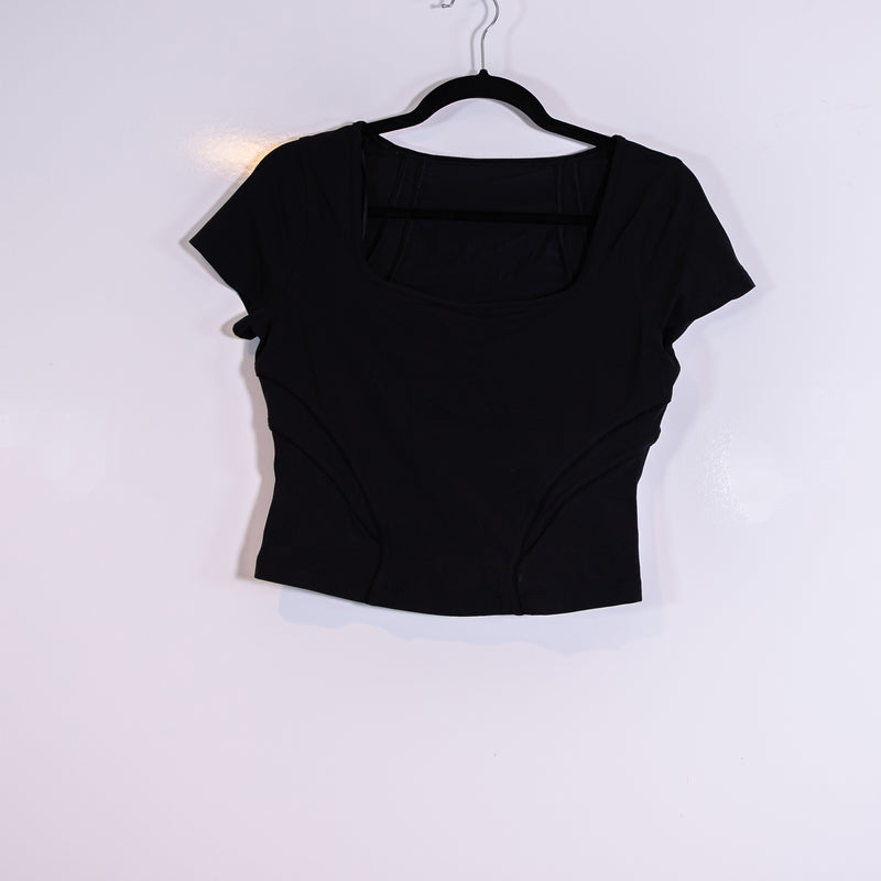 Lululemon Women's Square Neck Short Sleeve Cropped Tee Shirt Black Medium
