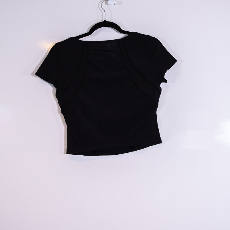 Lululemon Women's Square Neck Short Sleeve Cropped Tee Shirt Black Medium
