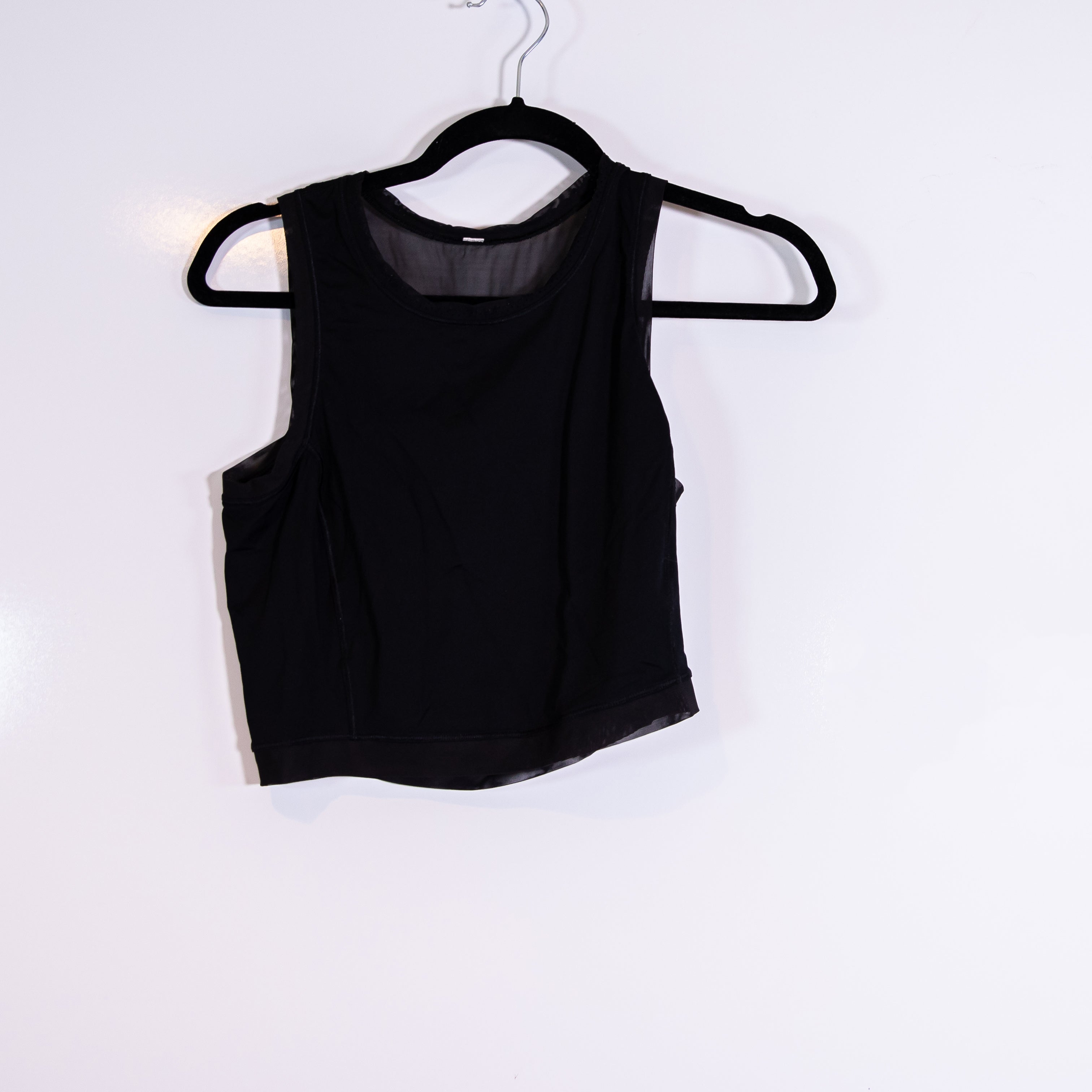 Lululemon Women's Semi Sheer Mesh Back Sleeveless Crew Neck Crop Tank Top Black
