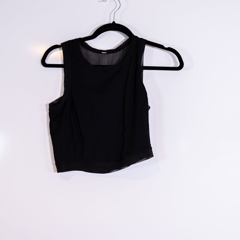 Lululemon Women's Semi Sheer Mesh Back Sleeveless Crew Neck Crop Tank Top Black