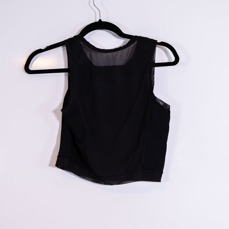 Lululemon Women's Semi Sheer Mesh Back Sleeveless Crew Neck Crop Tank Top Black