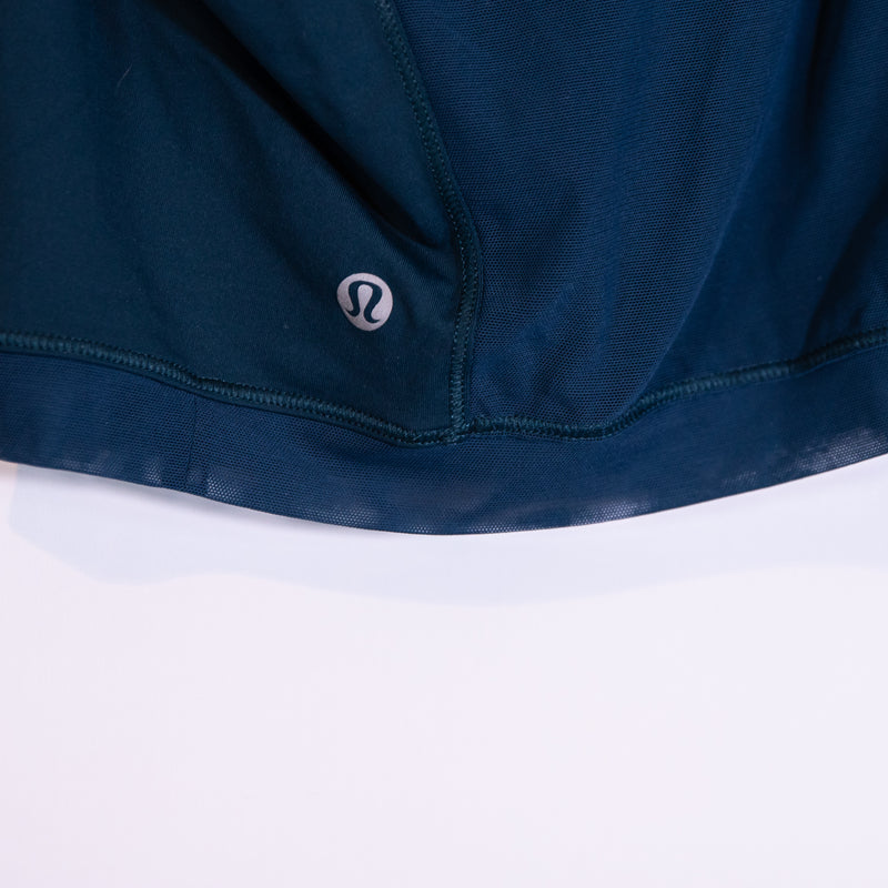 Lululemon Women's Semi Sheer Mesh Back Sleeveless Crew Neck Crop Tank Top Blue