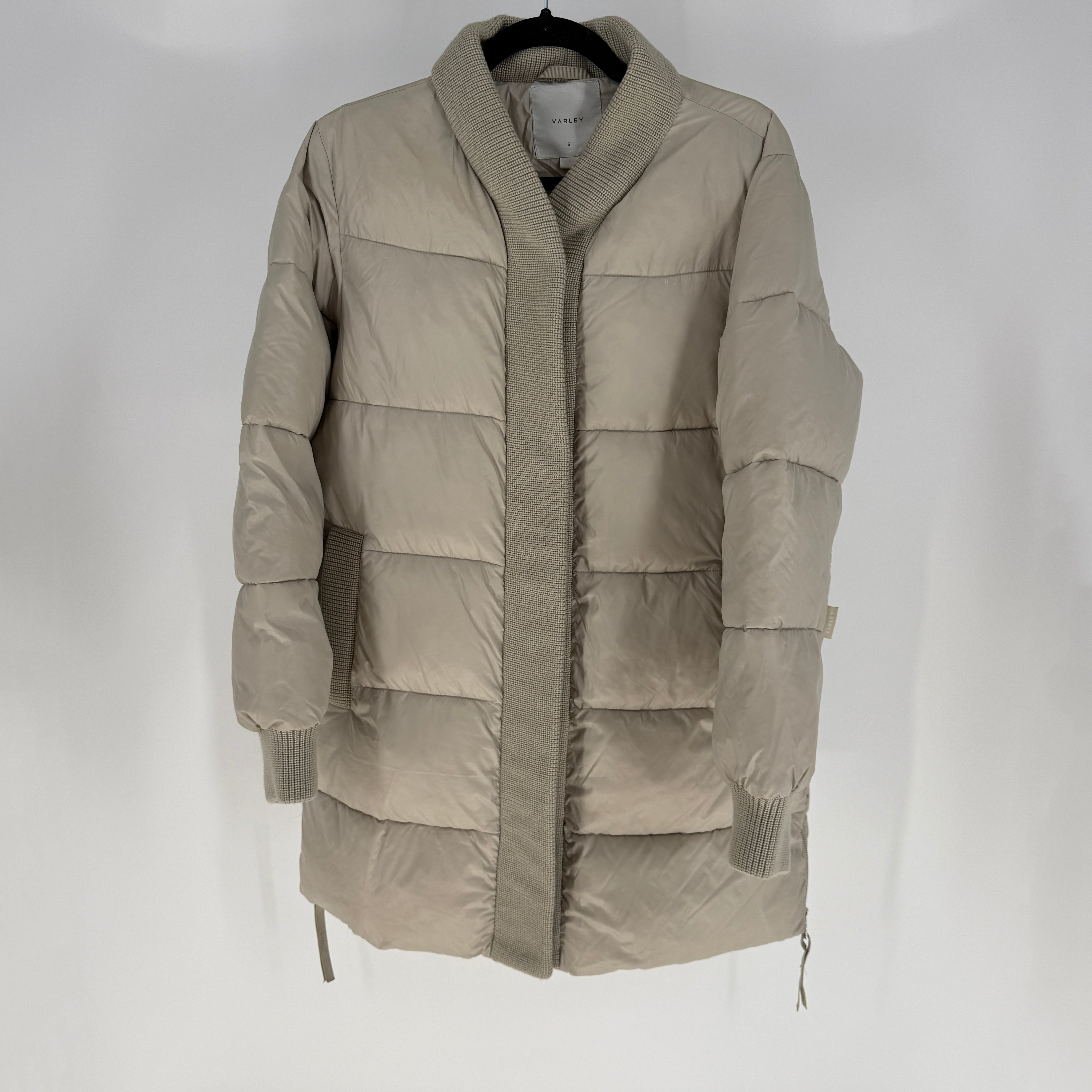 Varley Baldwin Faux Down Fill Quilted Puffer Jacket Coat Silver Lining Small