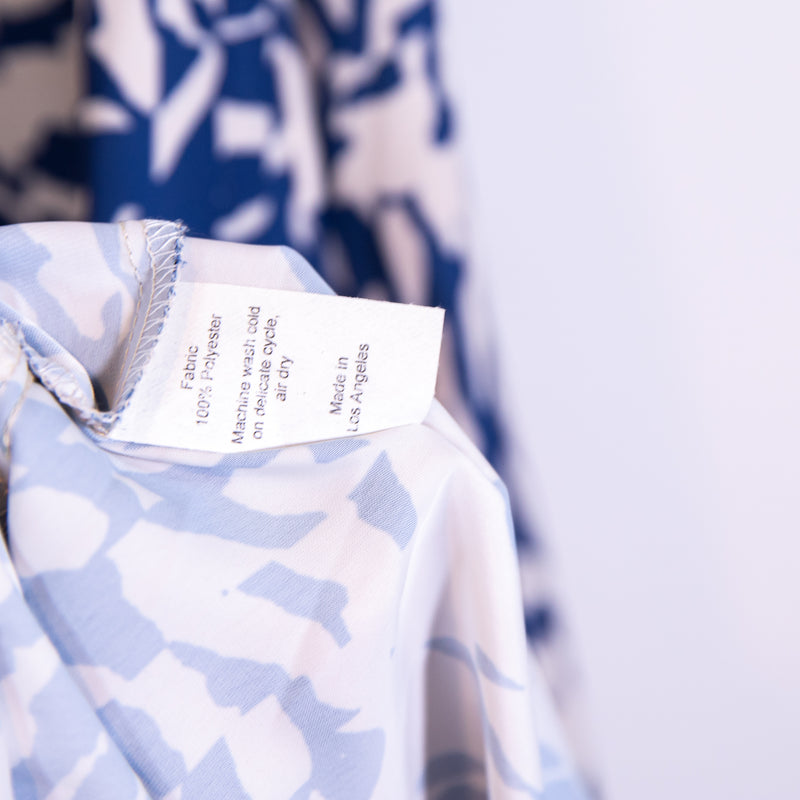 Resa Hannah V Neck Pullover Belted Midi Dress Capri Blue White Print Pattern M