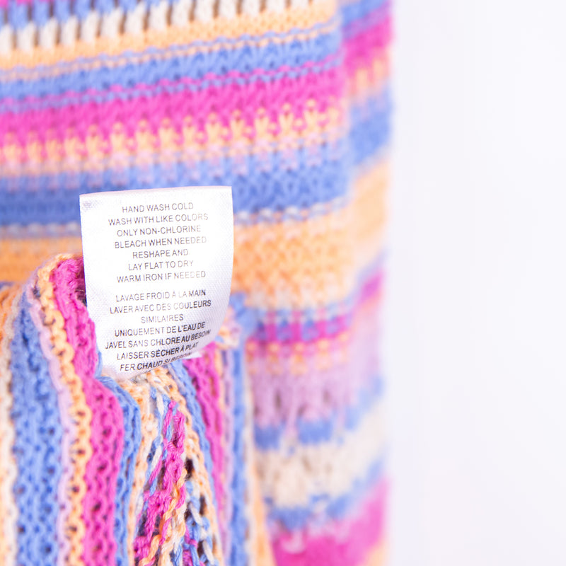 NEW Z Supply Santa Cruz Stripe Crochet Knit Midi Dress Raspberry Sorbet Multi L