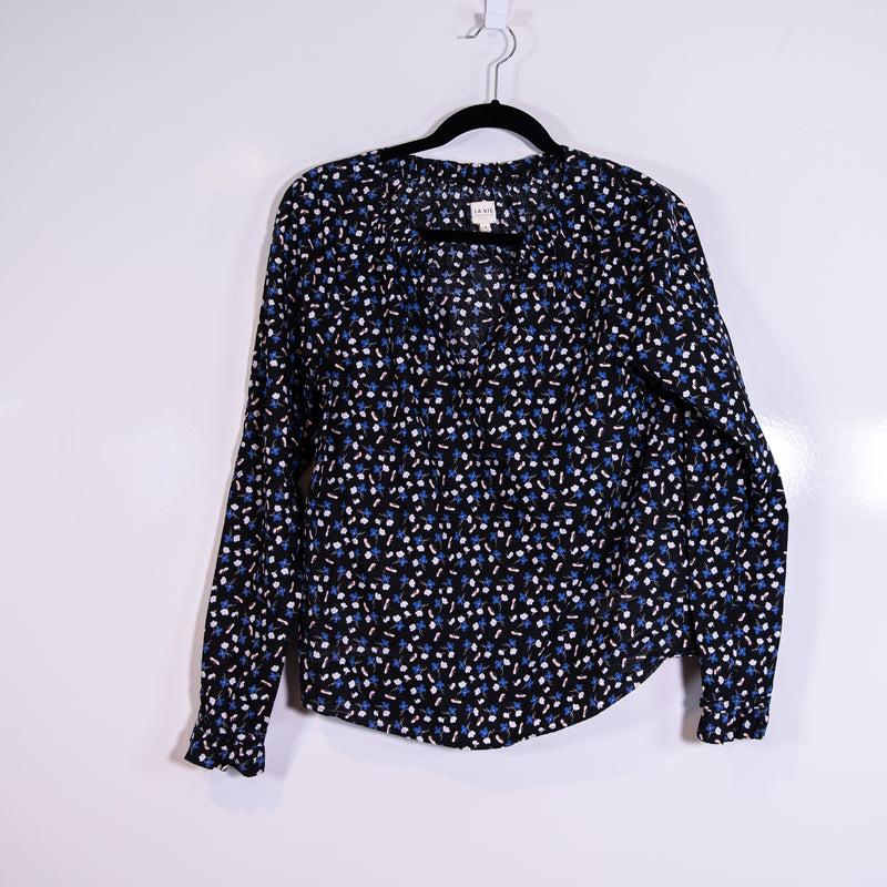 Rebecca Taylor Cotton Blue White Pink Floral Flower Print Pattern Blouse Shirt S