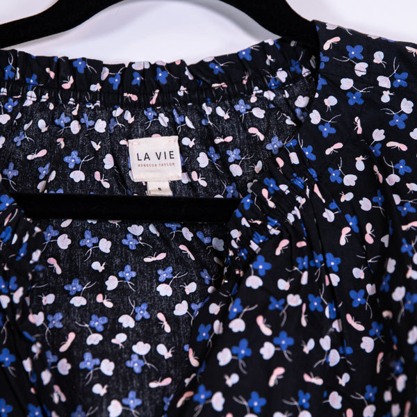 Rebecca Taylor Cotton Blue White Pink Floral Flower Print Pattern Blouse Shirt S