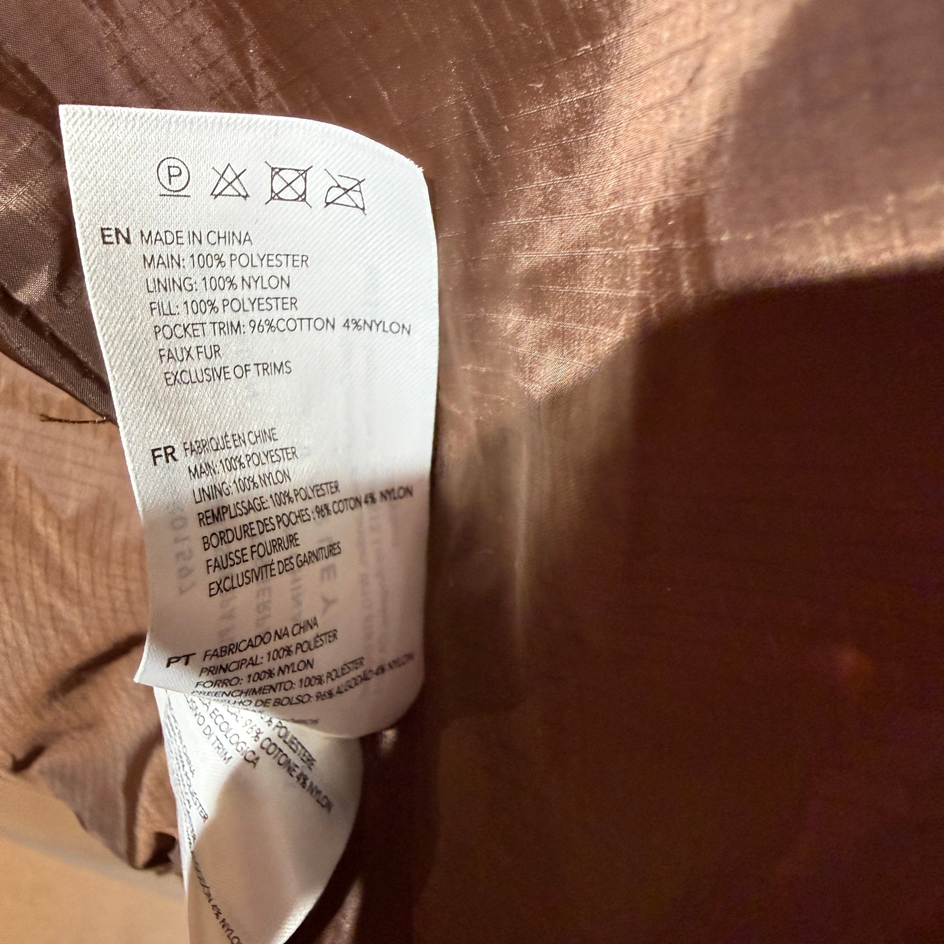 Varley Women's Wilkins Boucle Sherpa Faux Vegan Fur Puffer Jacket Coat Brown S