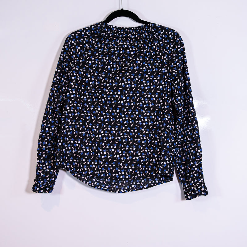 Rebecca Taylor Cotton Blue White Pink Floral Flower Print Pattern Blouse Shirt S