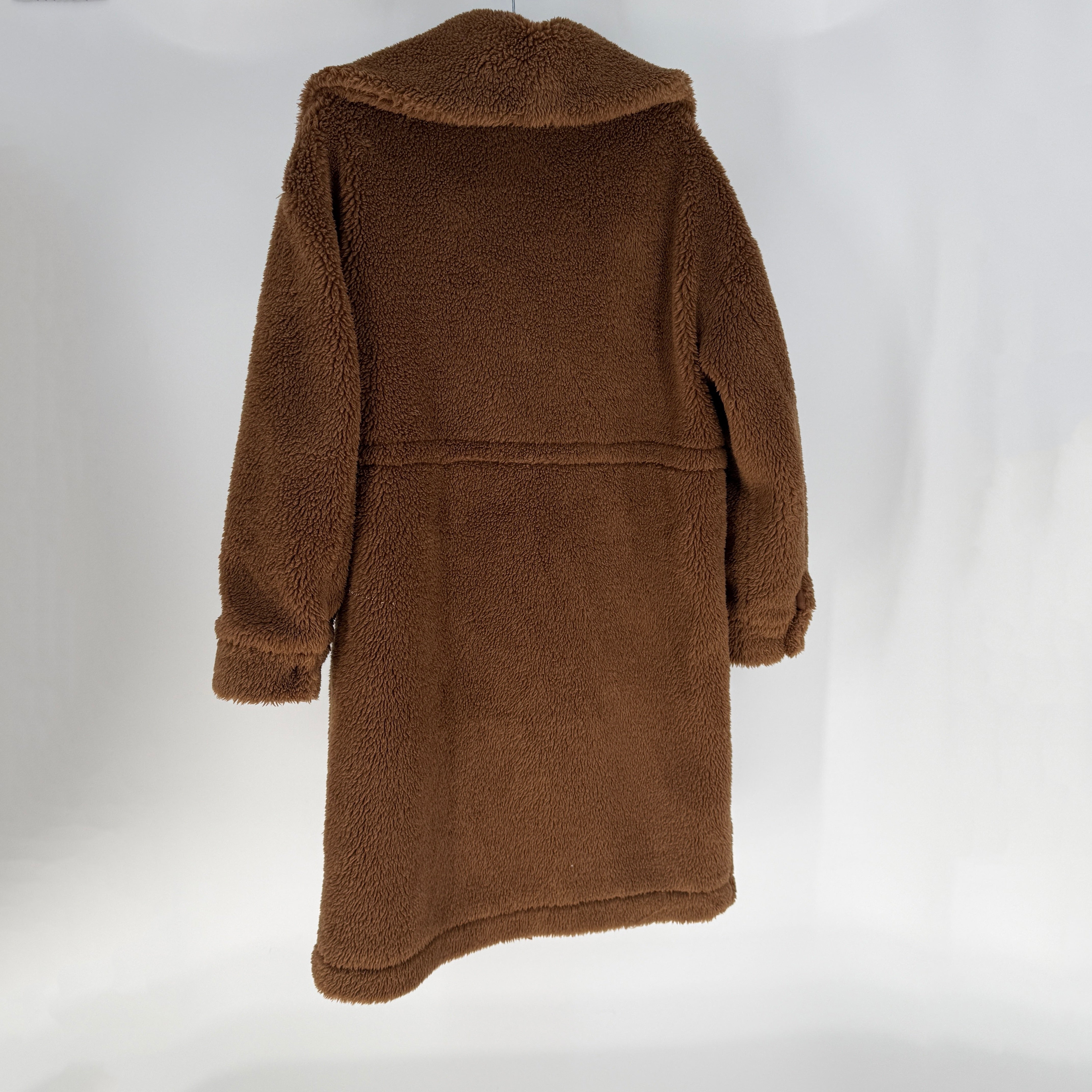 Varley Logan Sherpa Faux Shearling Full Zip Spread Collar Coat Jacket Brown S