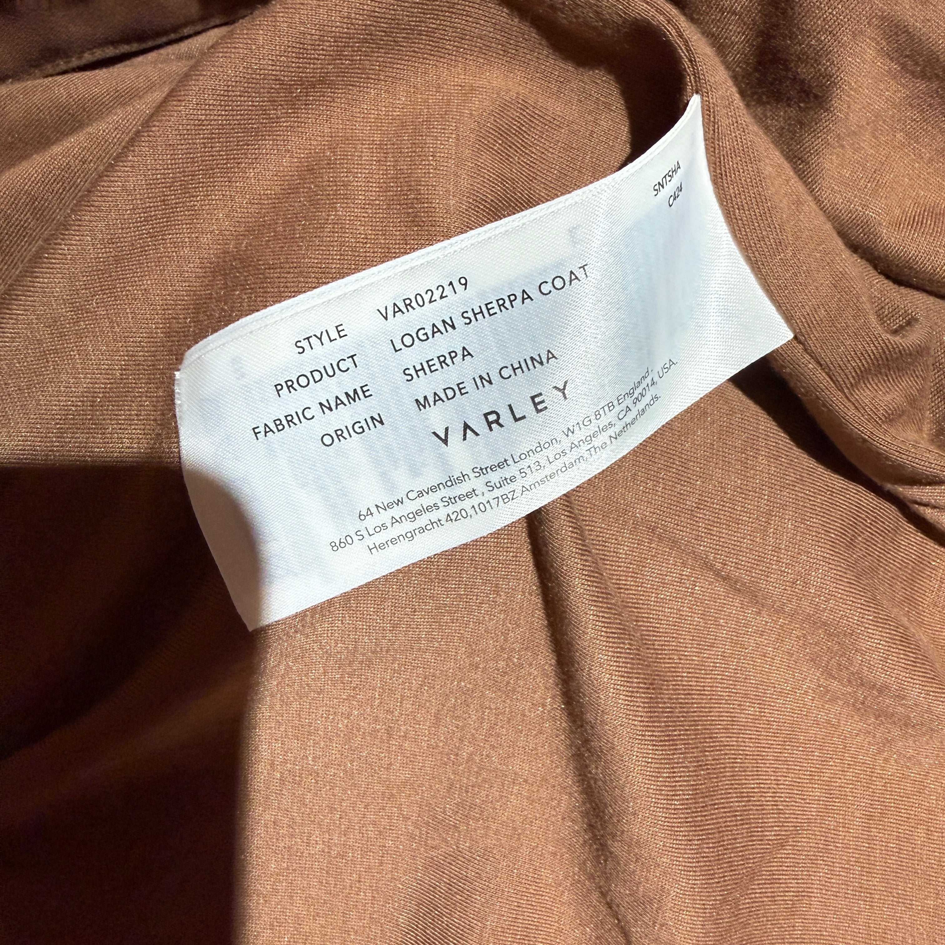 Varley Logan Sherpa Faux Shearling Full Zip Spread Collar Coat Jacket Brown S