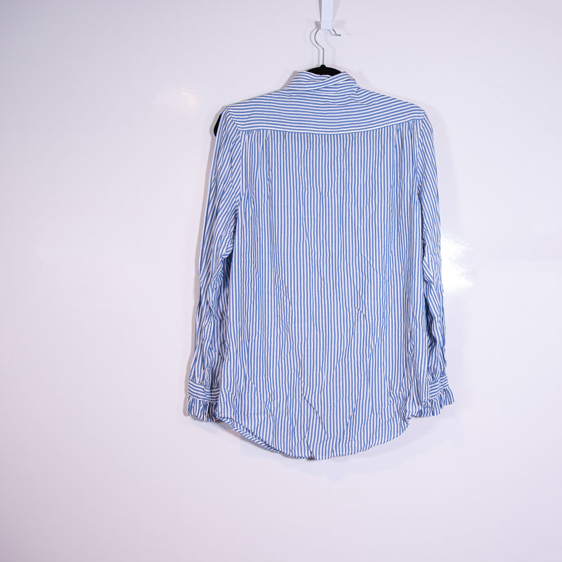 NEW 7 For All Mankind Blue White Stripe Print Collared Button Down Blouse Shirt