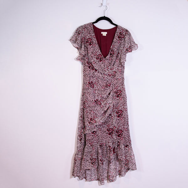 Shoshanna Elnora Silk Chiffon Ruched Boysenberry Multi Print Midi Dress 4