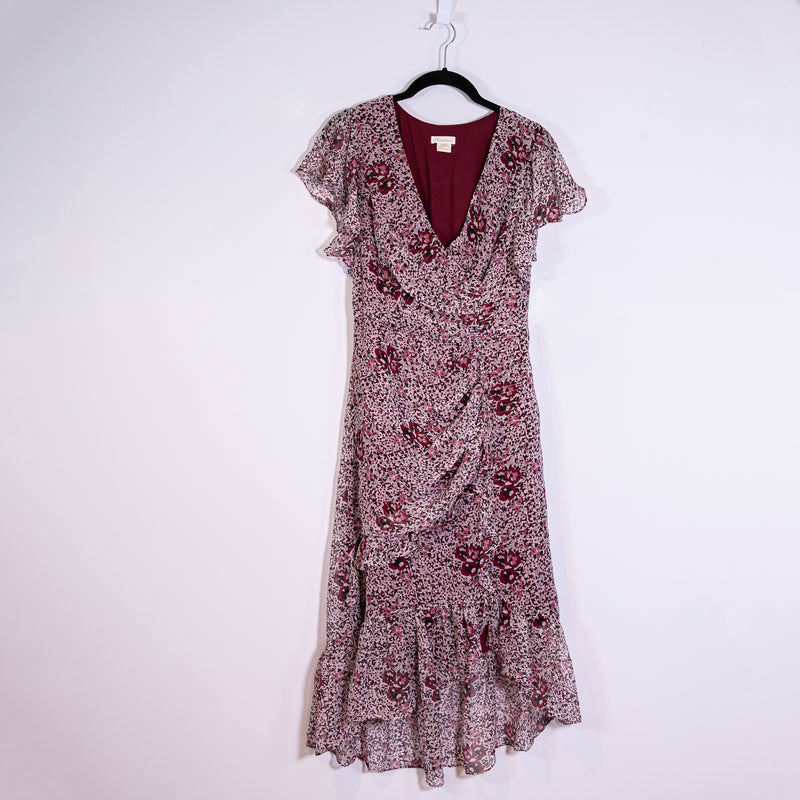 Shoshanna Elnora Silk Chiffon Ruched Boysenberry Multi Print Midi Dress 4