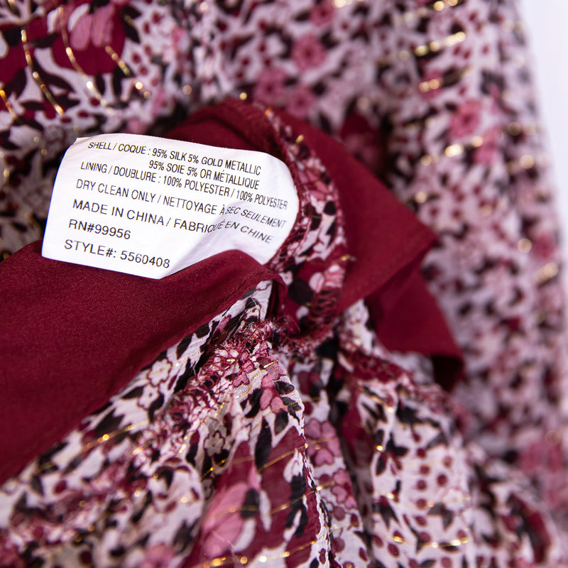 Shoshanna Elnora Silk Chiffon Ruched Boysenberry Multi Print Midi Dress 4