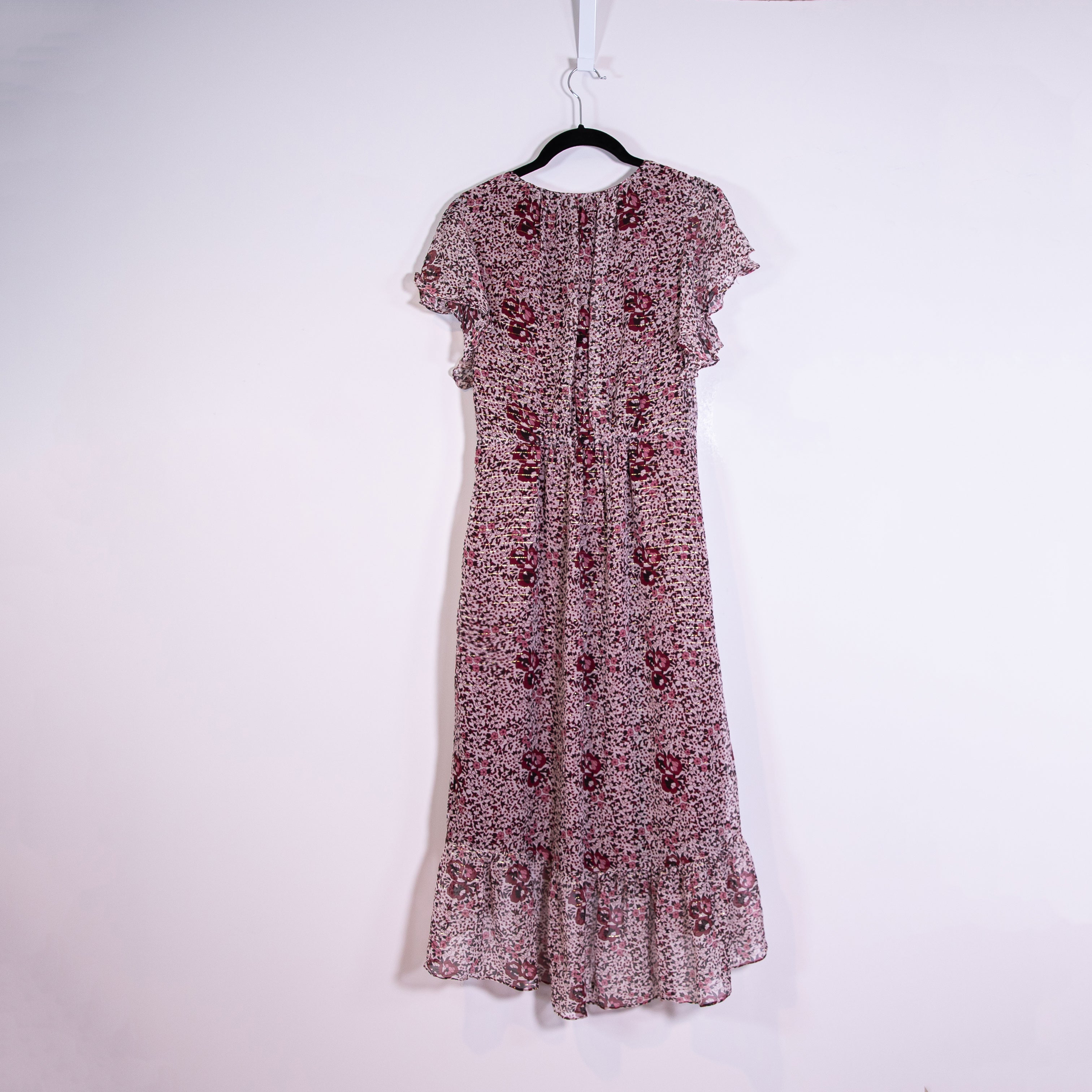 Shoshanna Elnora Silk Chiffon Ruched Boysenberry Multi Print Midi Dress 4