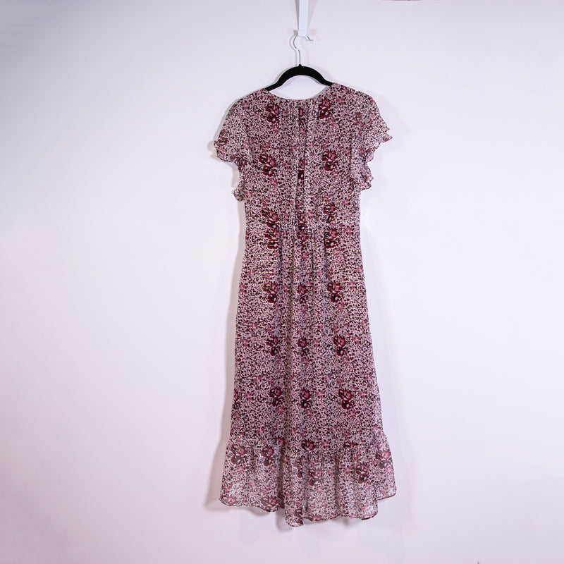 Shoshanna Elnora Silk Chiffon Ruched Boysenberry Multi Print Midi Dress 4