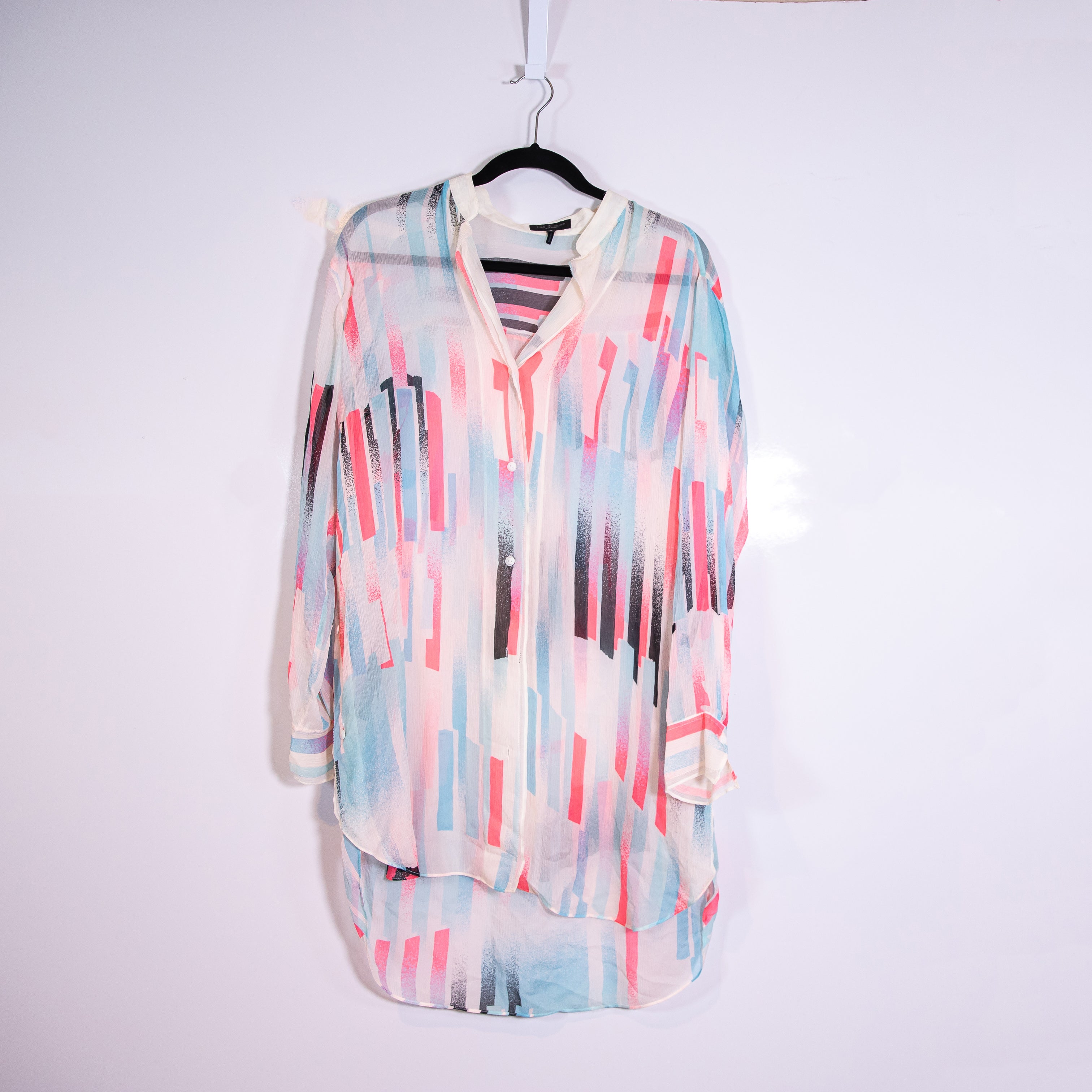 Rag & Bone Scarlet Silk Chiffon Button Front Collared Geometric Blouse Shirt S