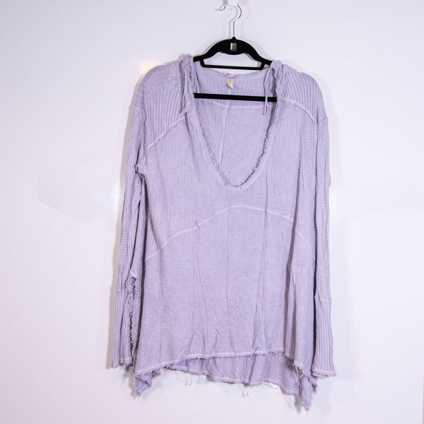 Free People Sunset Park Thermal Waffle Weave V Neck Pullover Sweater Lilac M