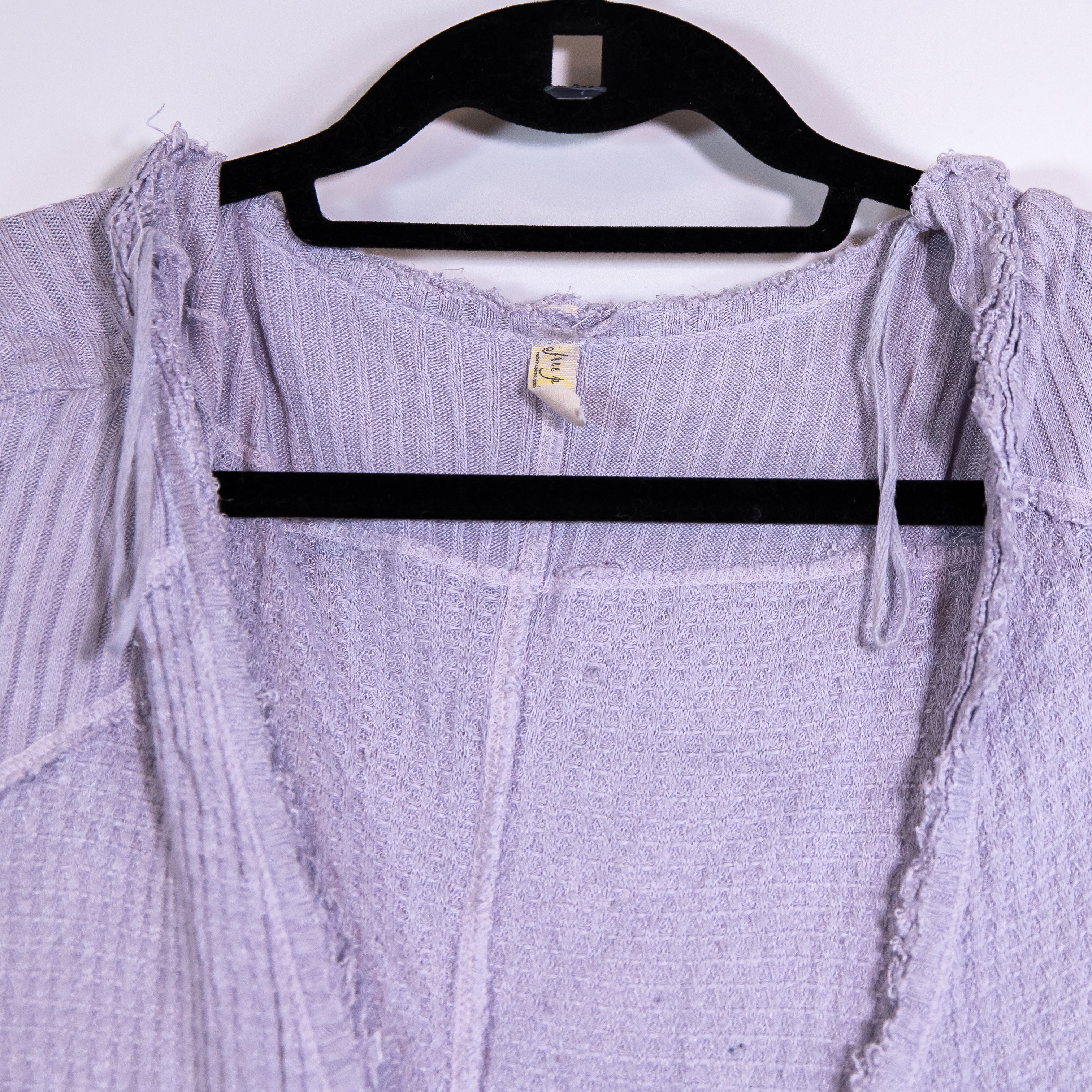 Free People Sunset Park Thermal Waffle Weave V Neck Pullover Sweater Lilac M