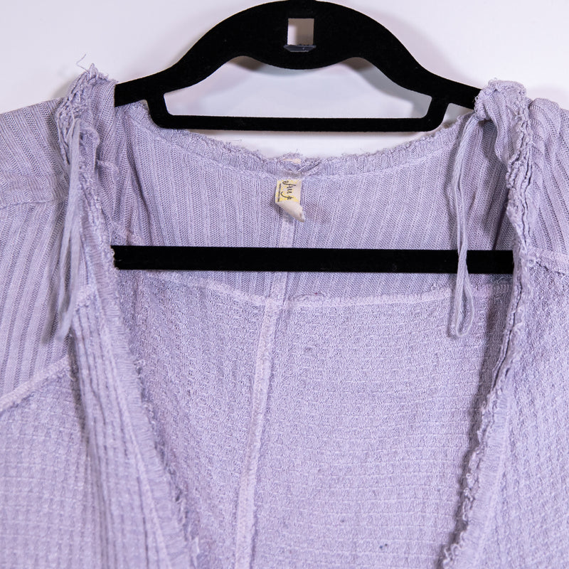 Free People Sunset Park Thermal Waffle Weave V Neck Pullover Sweater Lilac M