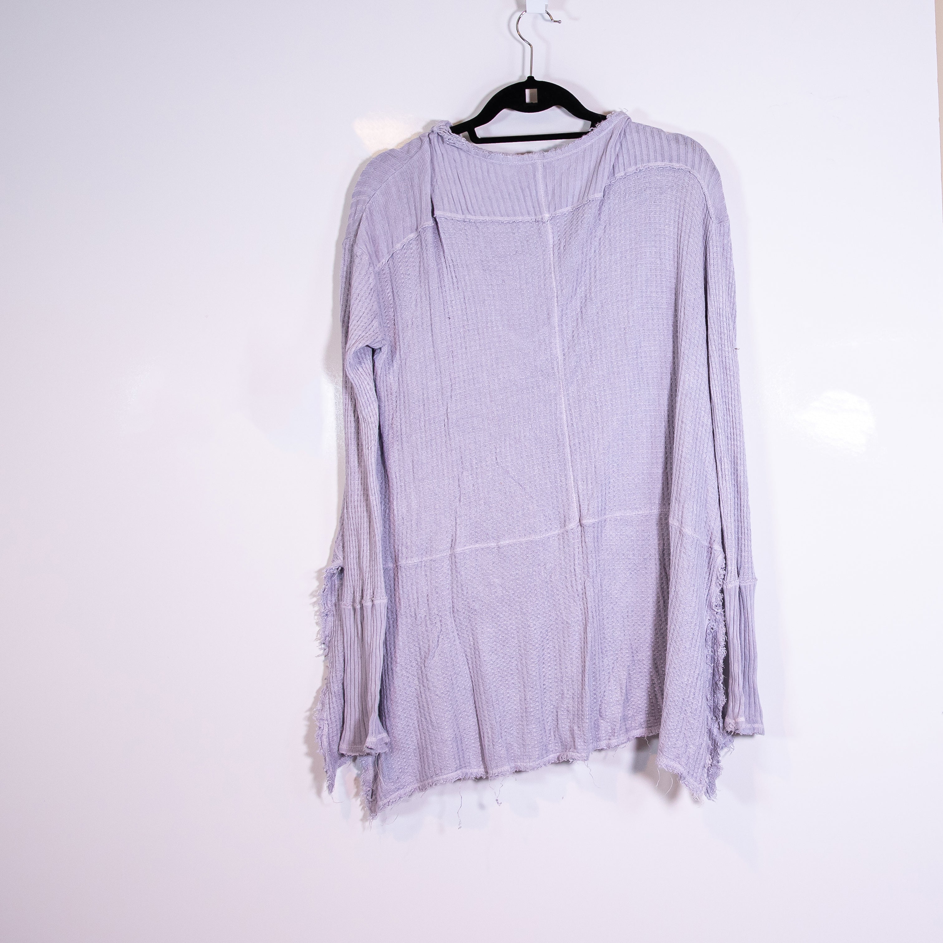 Free People Sunset Park Thermal Waffle Weave V Neck Pullover Sweater Lilac M