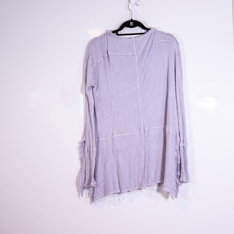 Free People Sunset Park Thermal Waffle Weave V Neck Pullover Sweater Lilac M