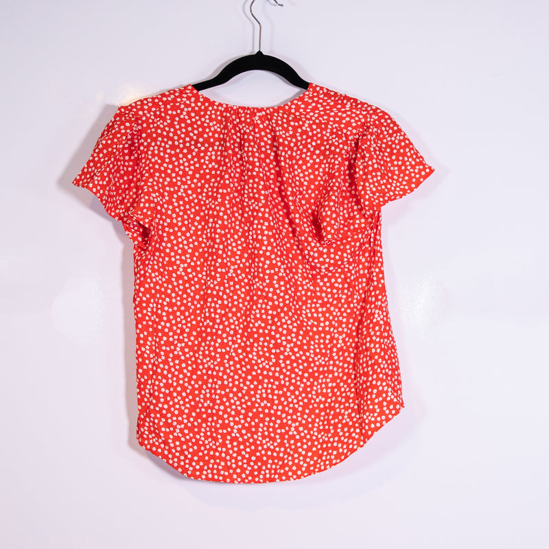 Rebecca Taylor Malia Red Silk Floral Cherry Red Micro Floral Blouse Shirt Top 4
