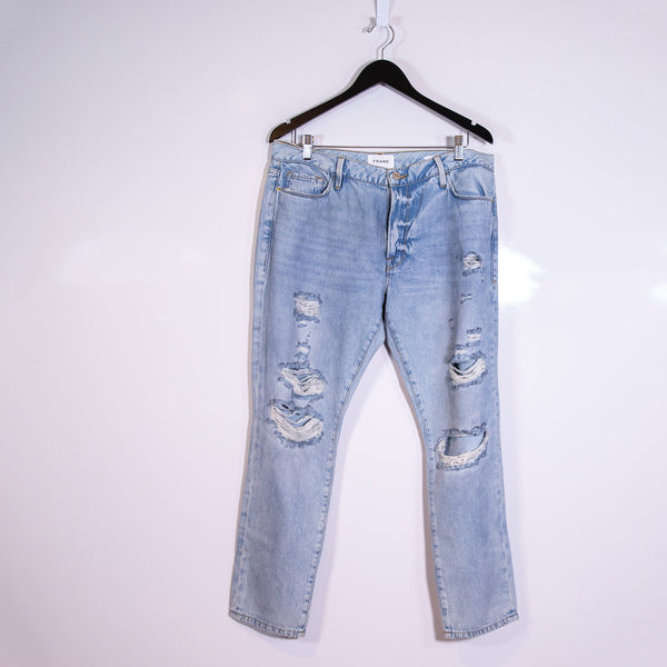 Frame Denim Le Garcon Cotton Straight Leg Mid Rise Natoma Distressed Wash Jeans