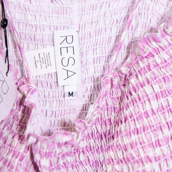 NEW Resa Smocked Stretch Purple White Gingham Check Print Pattern Tank Top M