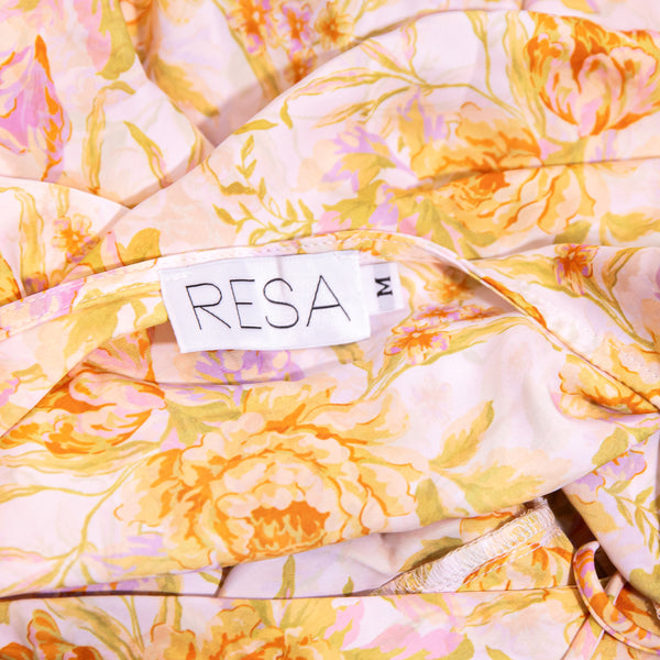 NEW RESA Marisol Pull On Satin Chiffon Gardenia Floral Print Pattern Midi Dress