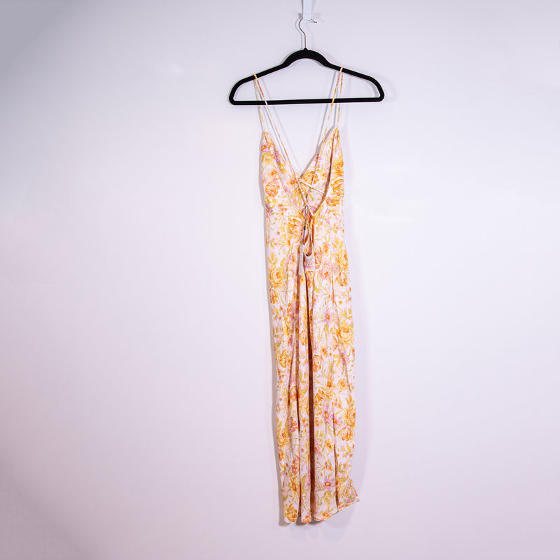 NEW RESA Marisol Pull On Satin Chiffon Gardenia Floral Print Pattern Midi Dress