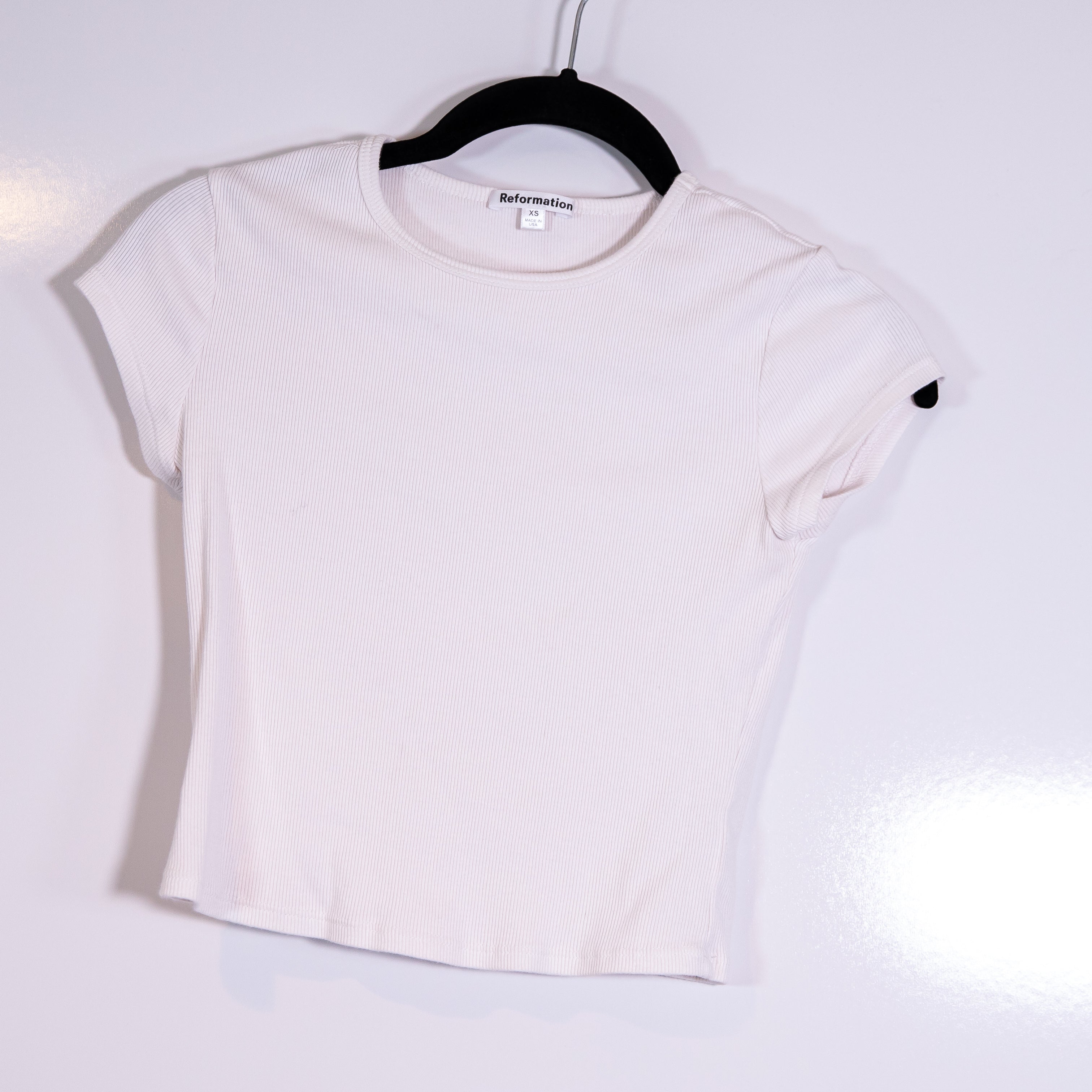 Reformation Muse Crew Neck Short Sleeve Ribbed Crop Organic Cotton Tee Shirt XS