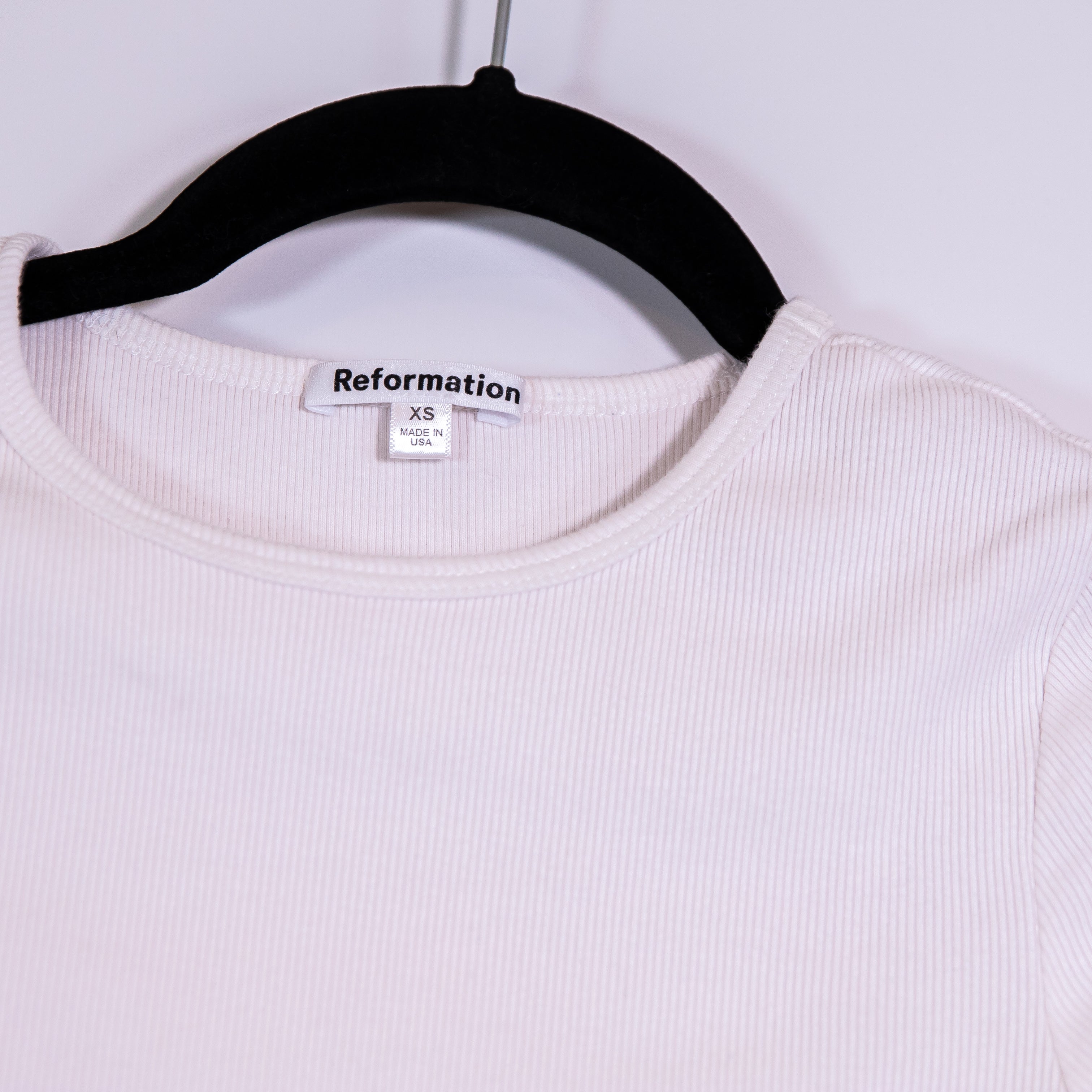 Reformation Muse Crew Neck Short Sleeve Ribbed Crop Organic Cotton Tee Shirt XS