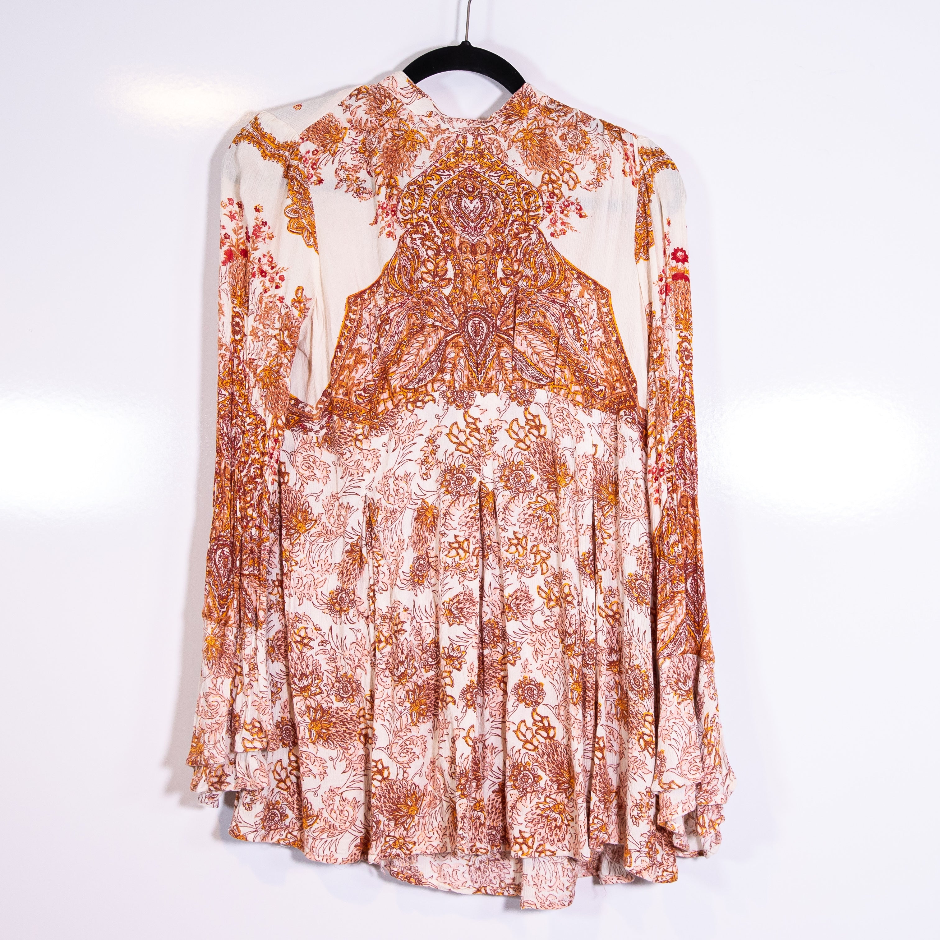 Free People Lady Luck High Neck Long Sleeves Cut Out Back Mini Tunic Dress Ivory