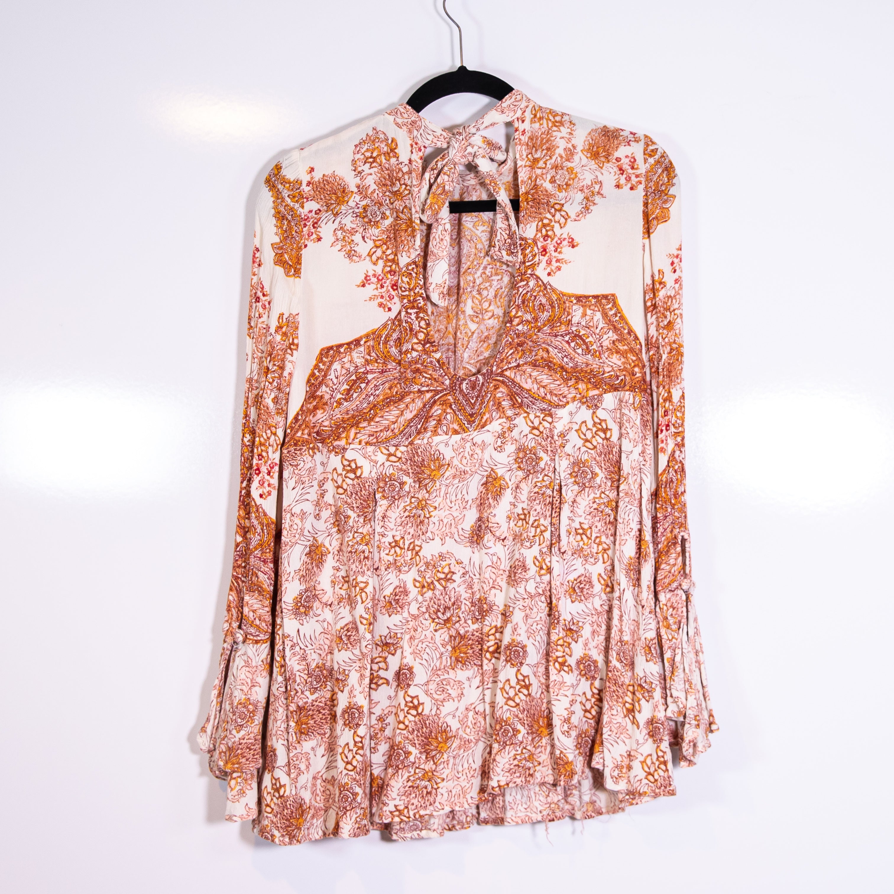Free People Lady Luck High Neck Long Sleeves Cut Out Back Mini Tunic Dress Ivory