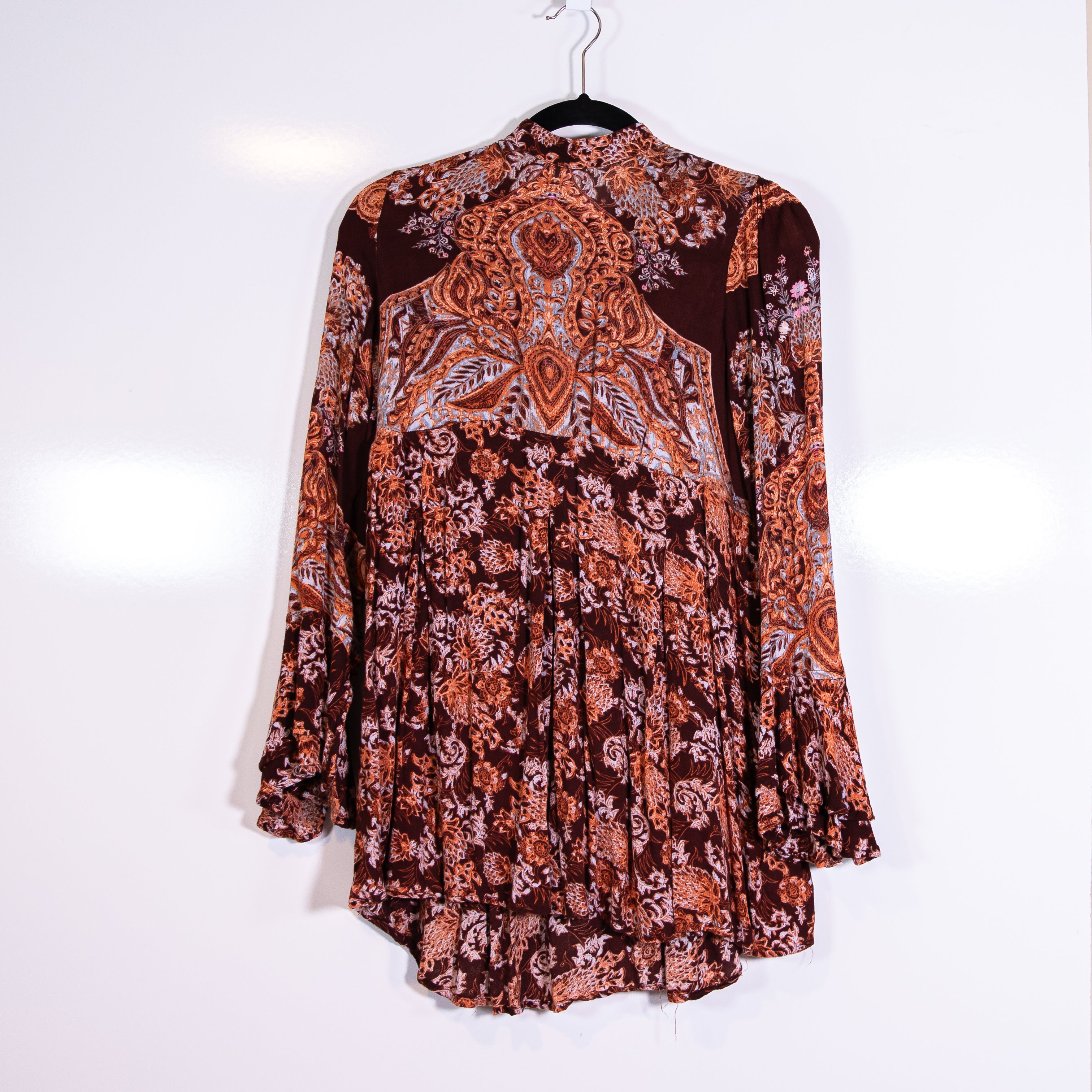 Free People Lady Luck High Neck Long Sleeves Cut Out Back Mini Tunic Dress Red