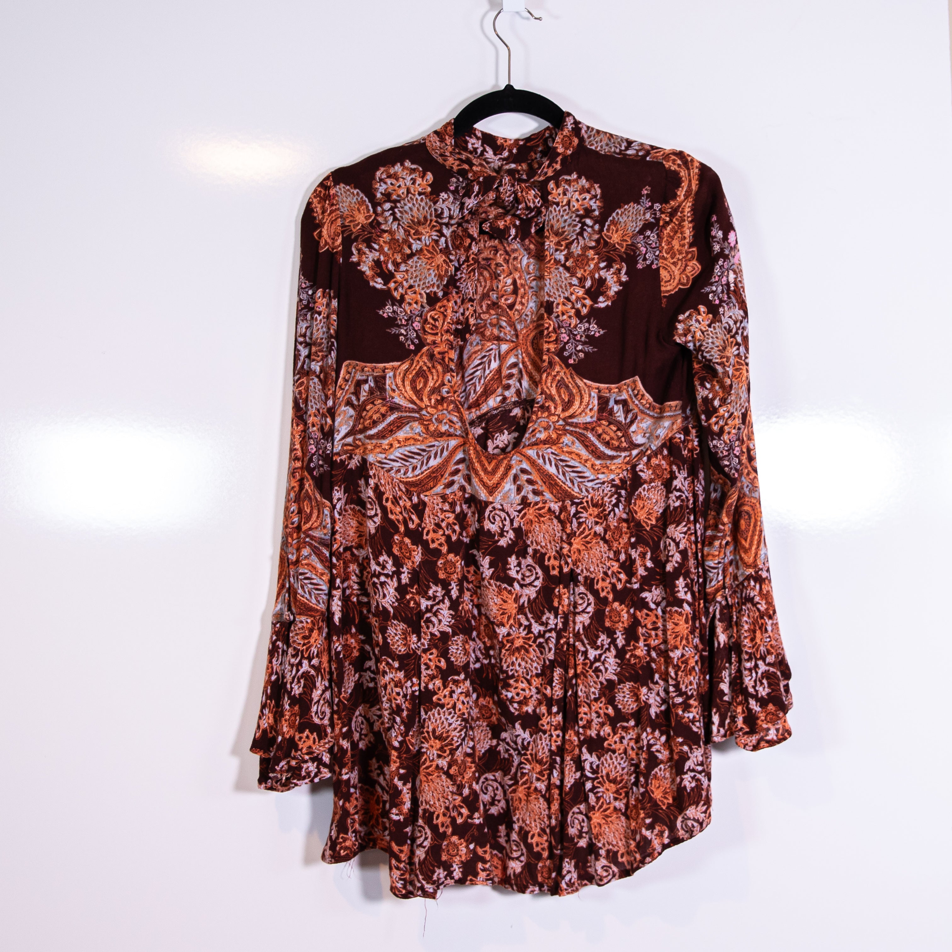 Free People Lady Luck High Neck Long Sleeves Cut Out Back Mini Tunic Dress Red