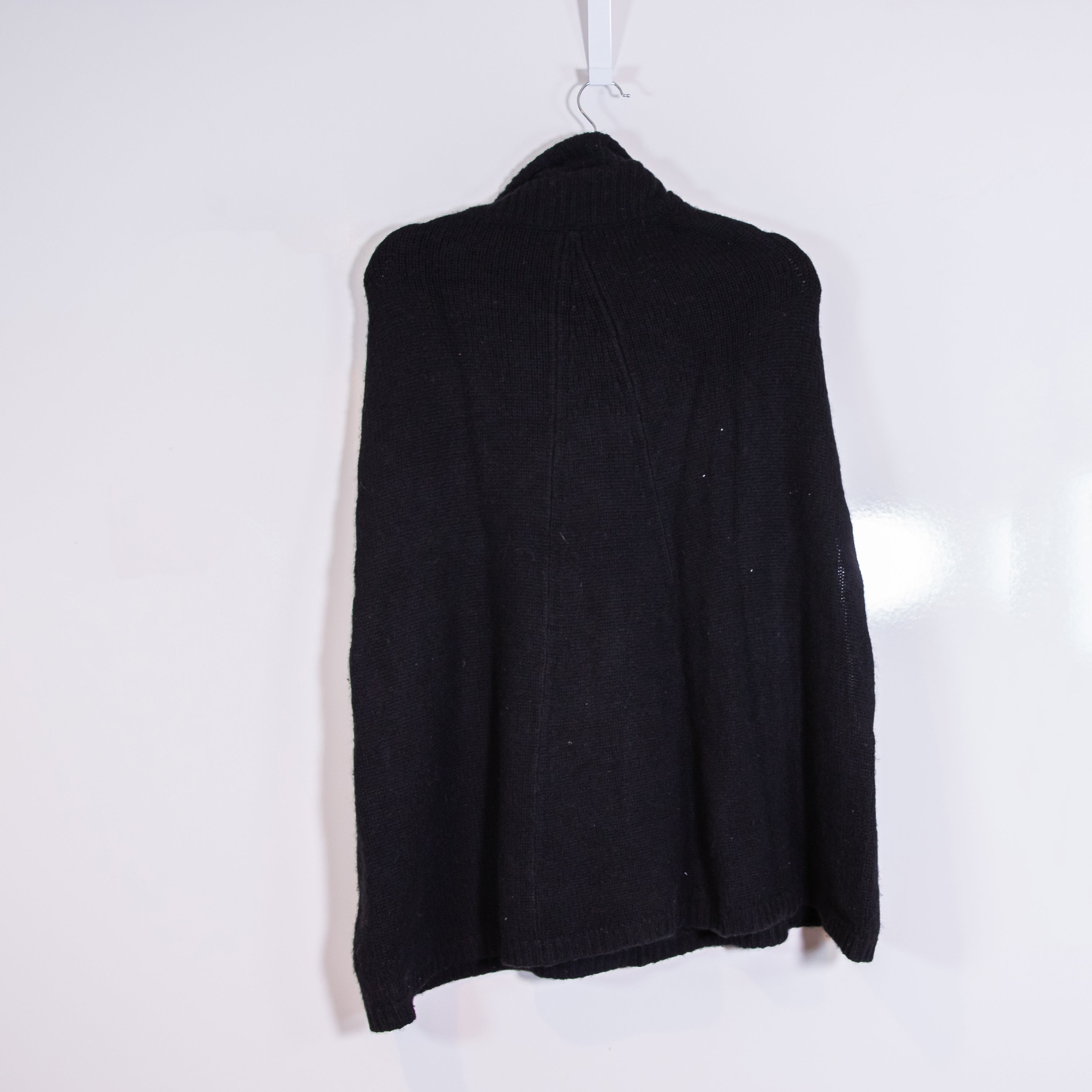 Joseph 100% Cashmere Luxe Knit Stretch Turtleneck Sleeveless Cape Sweater Black