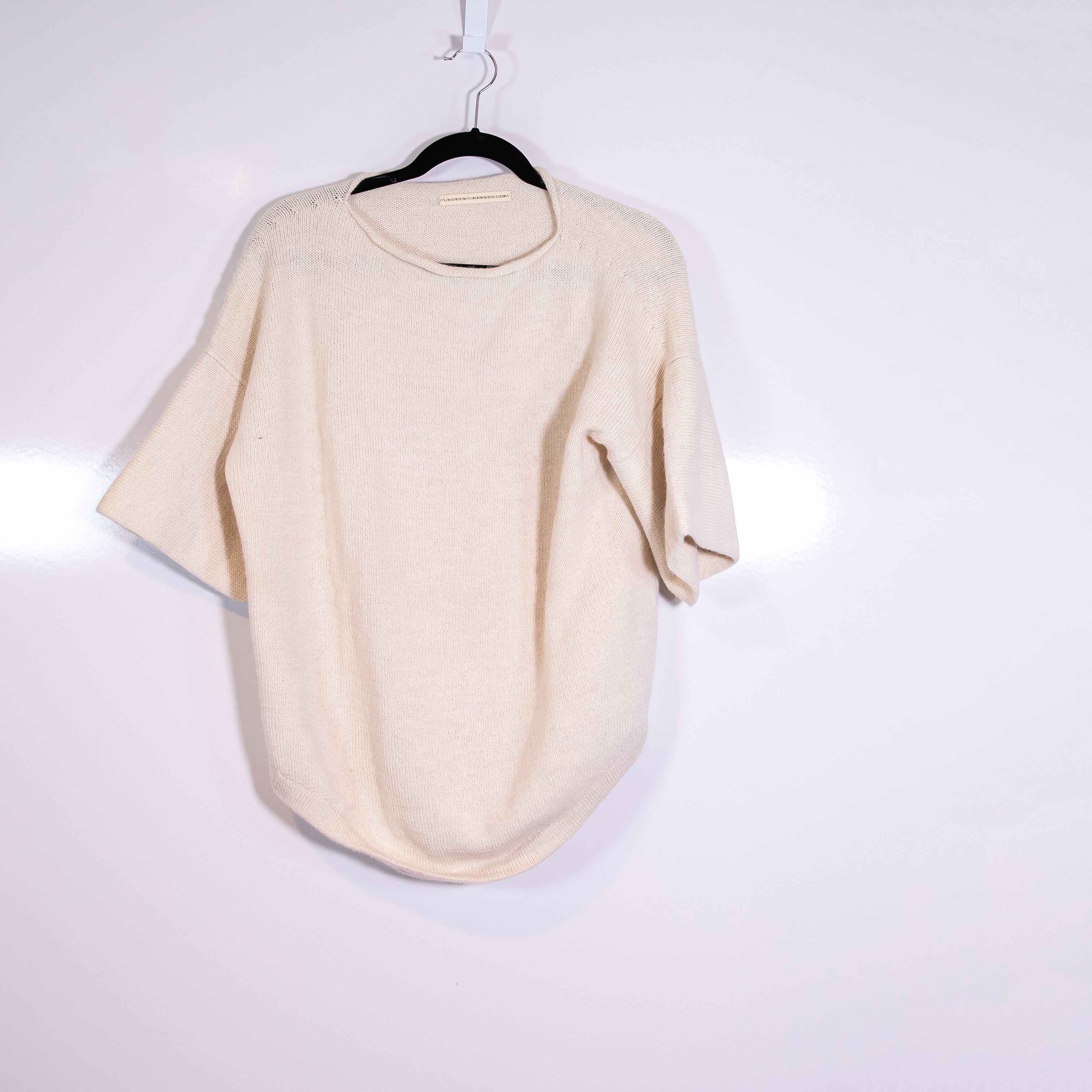 Lauren Manoogian Baby Alpaca Knit Crew Neck Short Sleeve Sweater Ivory Medium