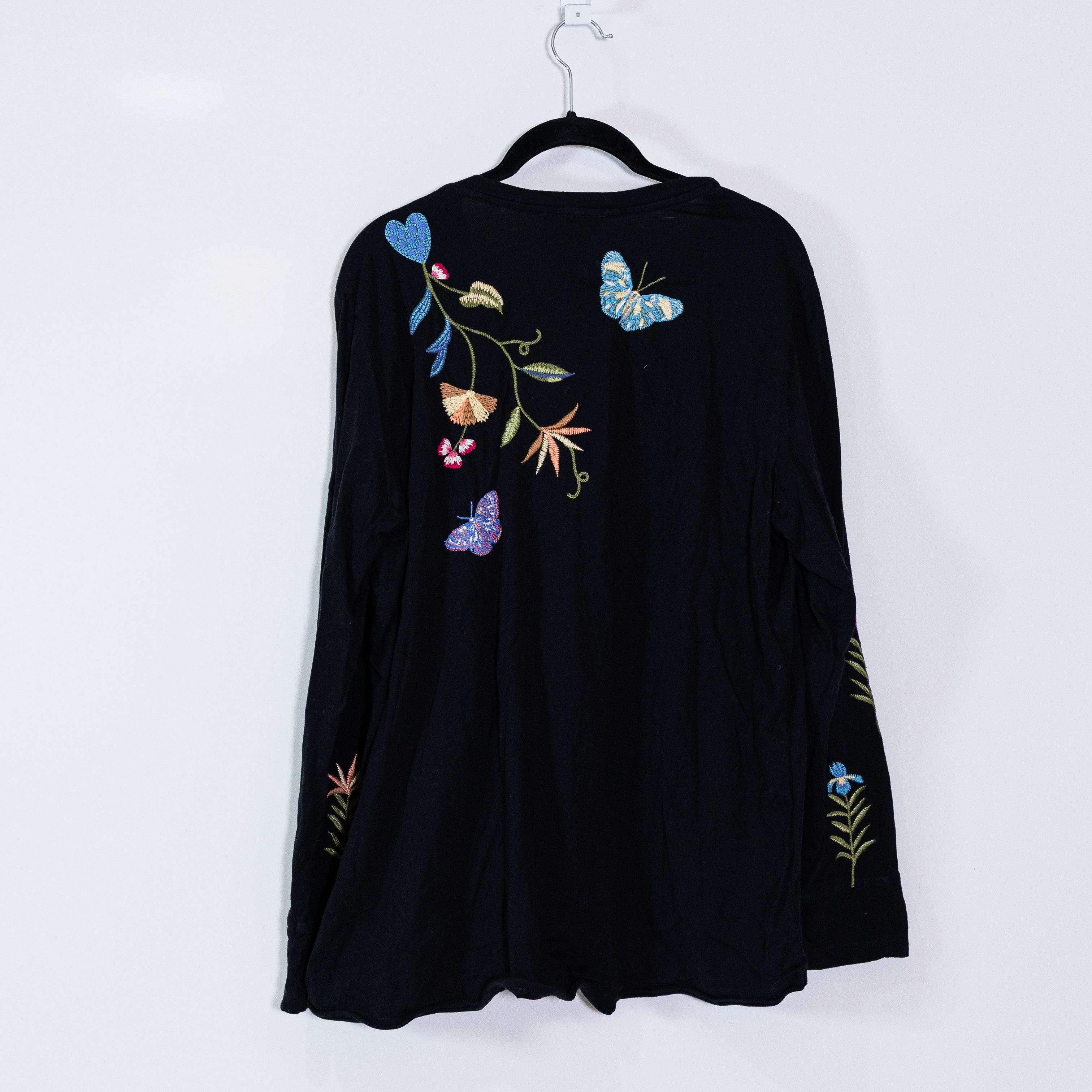 Johnny Was Adela Slit Sleeve Peacock Tiger Animal Embroidered Shirt Top XL
