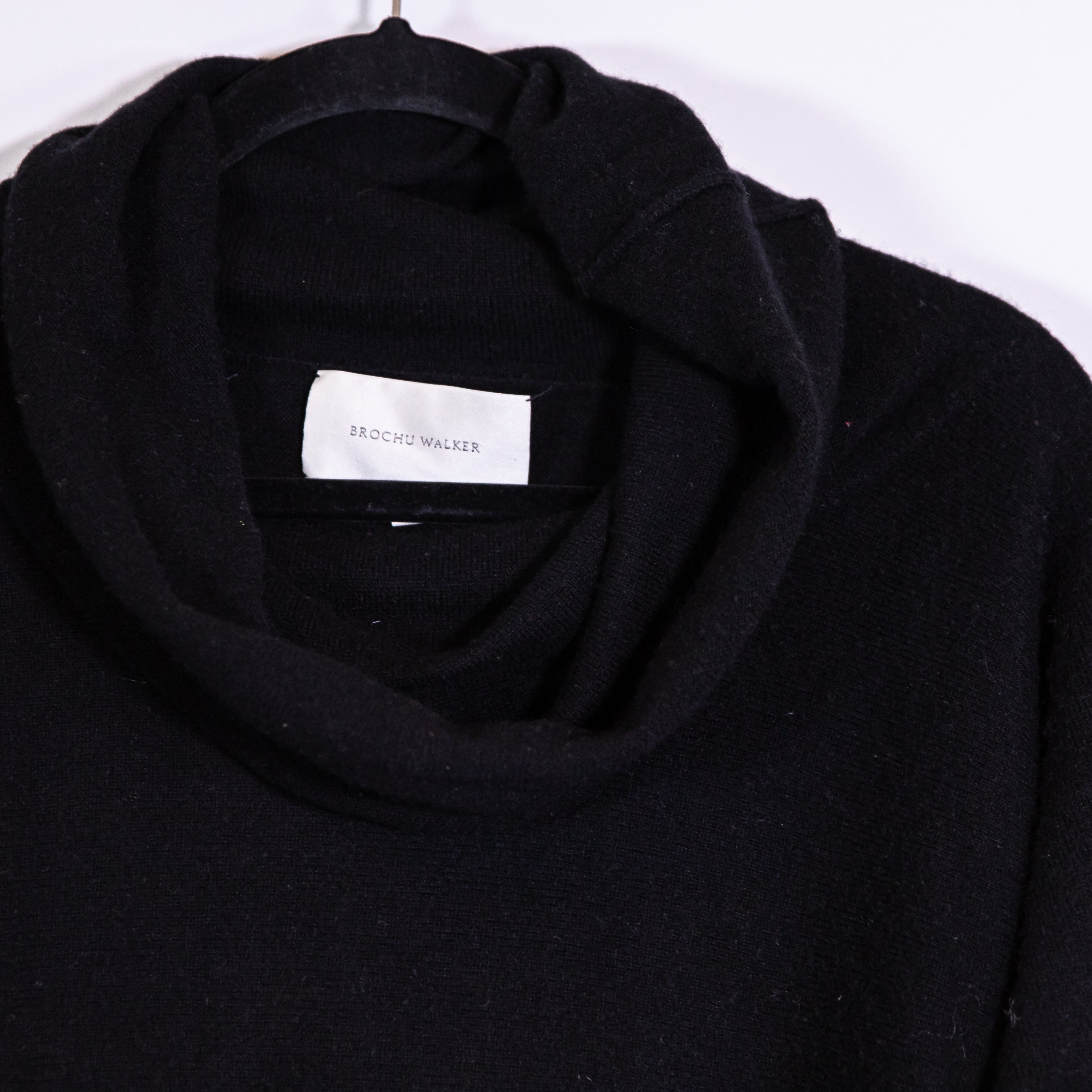 Brochu Walker Wool Cashmere Knit Turtleneck Pullover Sweater Black Gray Medium